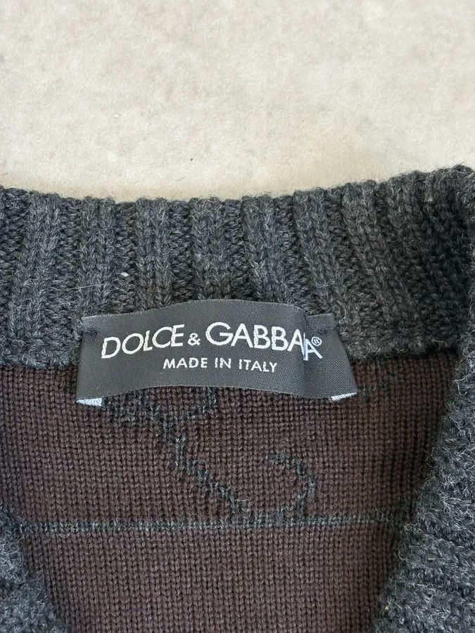 Dolce & Gabbana 2000s Dolce & Gabbana Dark Grey Signature V-Neck Wool Sweater Size US XS / EU 42 / 0 - 8 Thumbnail