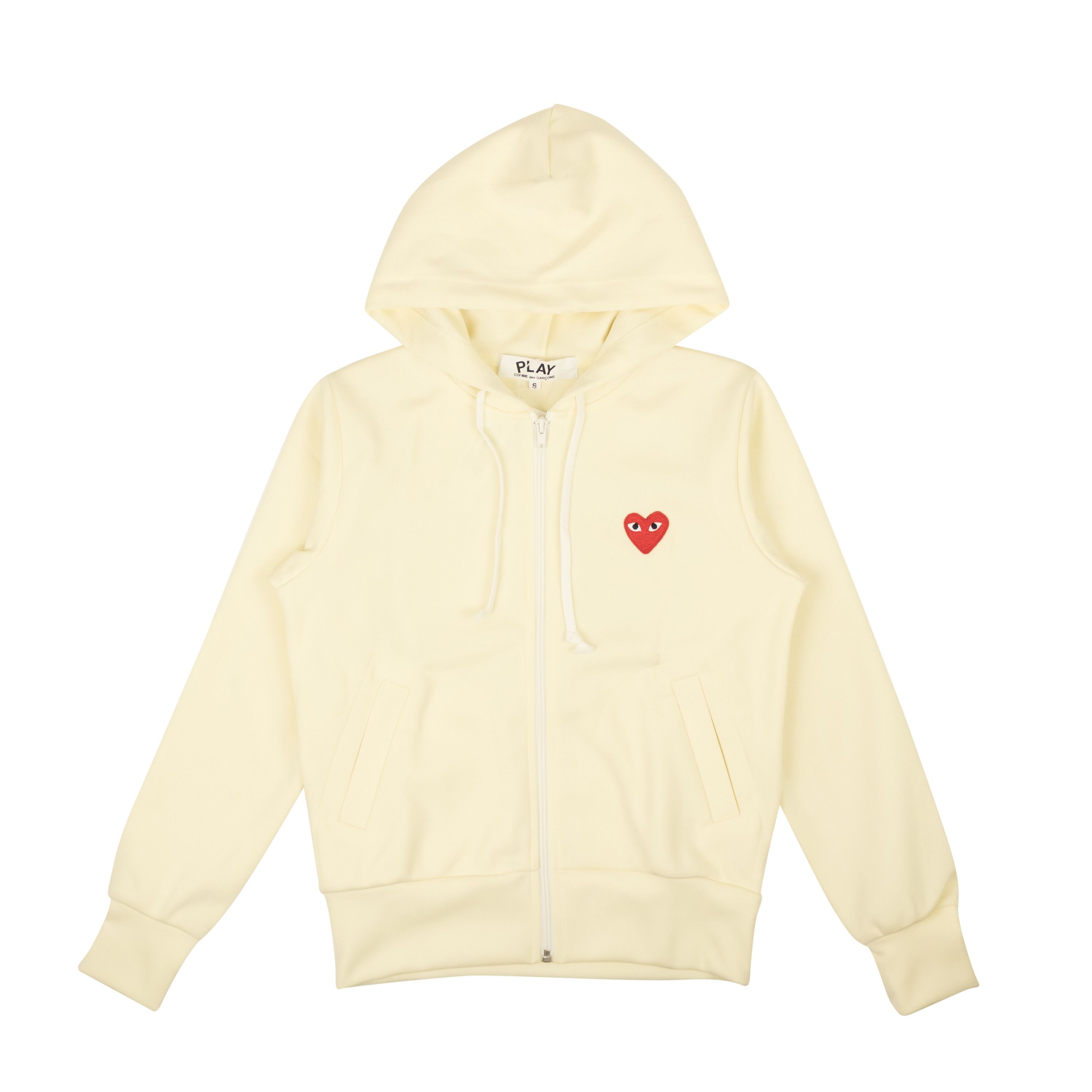 image of Comme Des Garcons Play Ivory Red Heart Zip Up Hoodie Size S, Women's