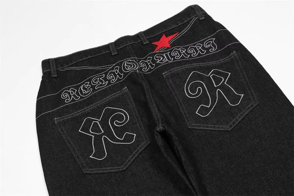 Japanese Brand × Jean American letter embroidery high street loose straight jeans Size US 32 / EU 48 - 4 Thumbnail