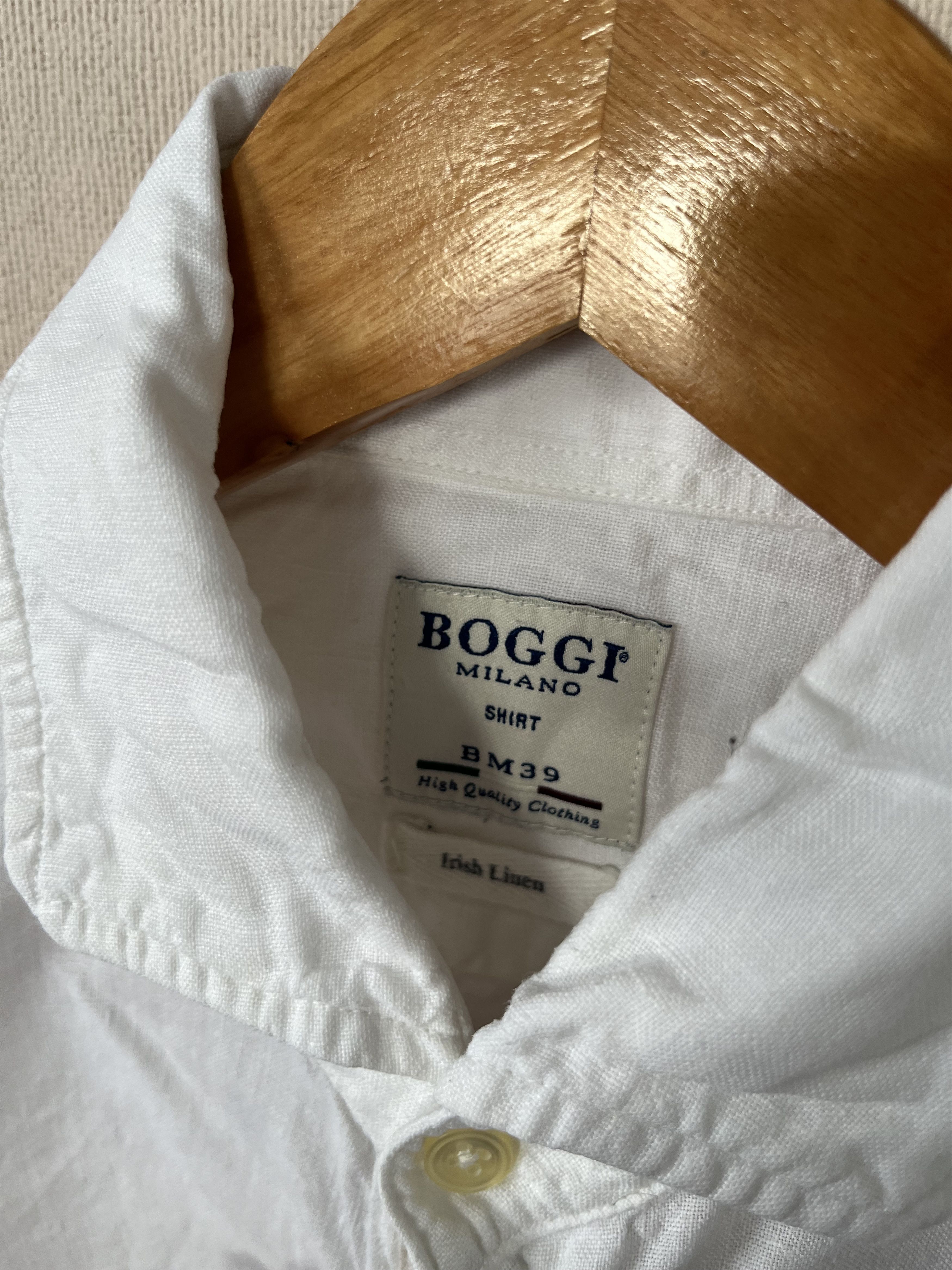 Boggi Boggi Milano Irish Linen Shirt White Long Sleeve Button Up Size US M / EU 48-50 / 2 - 5 Thumbnail