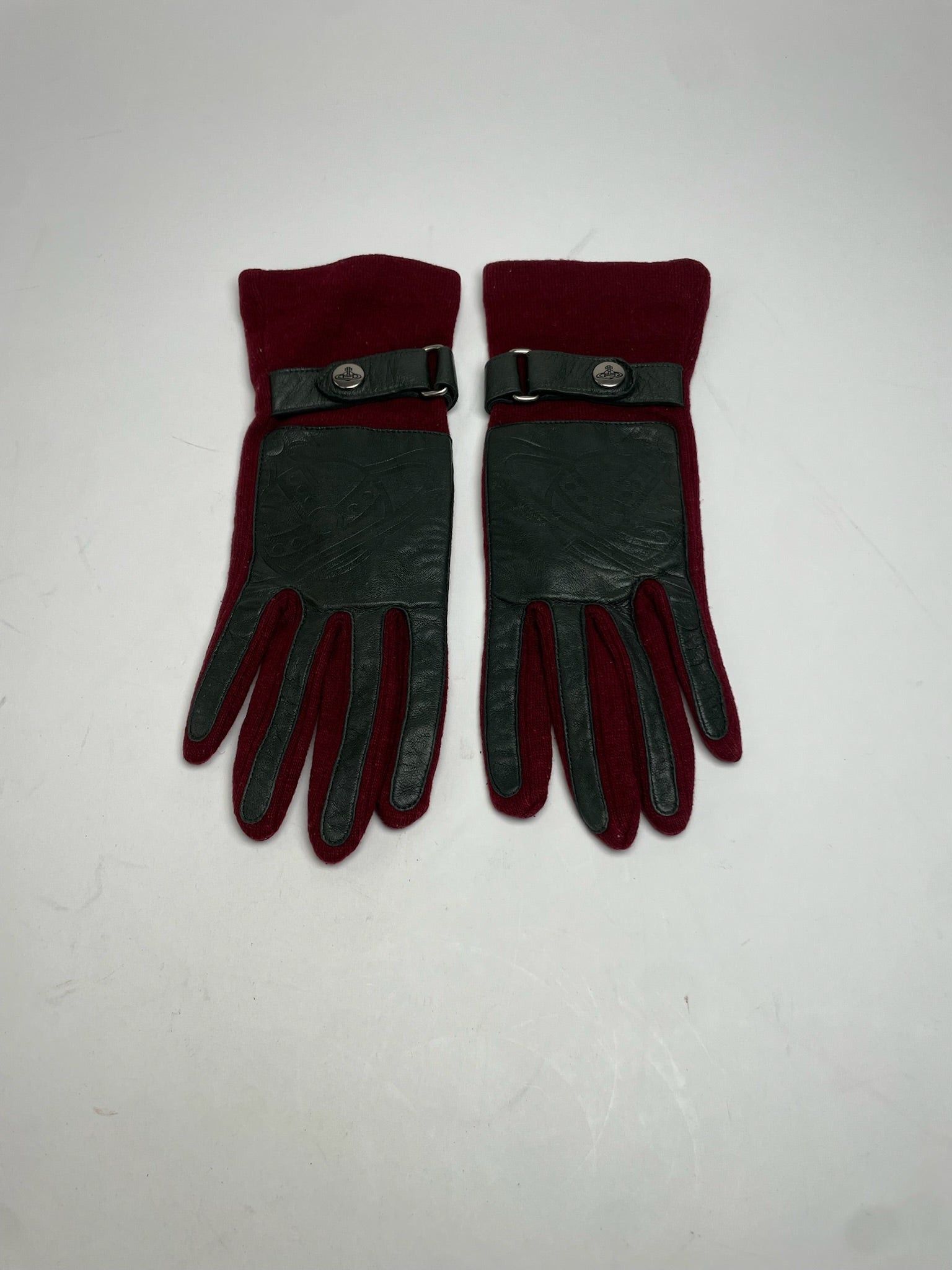 Vivienne Westwood Vintage Leather Wool Gloves Red Silver M Size ONE SIZE - 1 Thumbnail