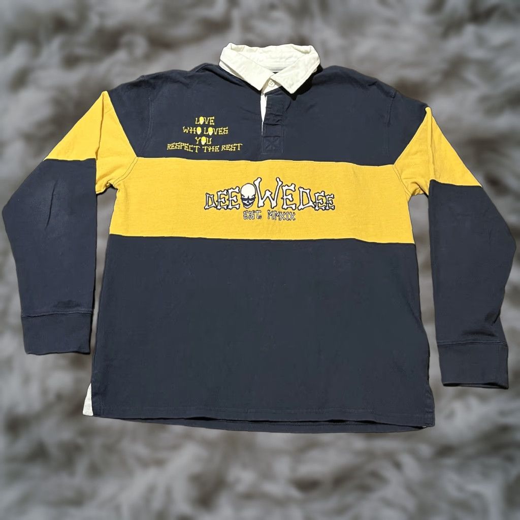 Dreams Of Death Polo Rugby Shirt Mens Long Sleeve L Blue 100% Cotton Skull Graphic Print Vintage? No