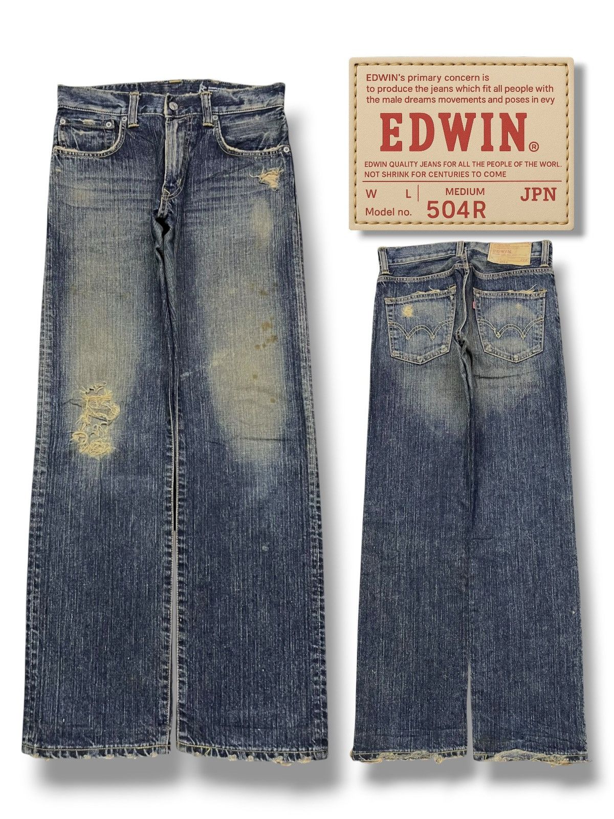 Edwin Vintage 00s Edwin 504R - Faded Mud Wash, Distressed Denim Size US 31 - 1 Thumbnail