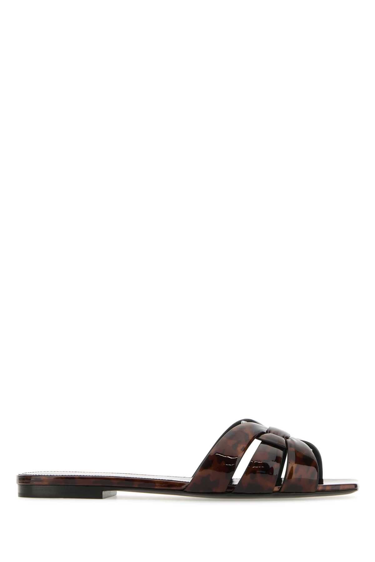 image of Saint Laurent Paris Printed Leather Tribute 05 Slippers, Women's (Size 6)