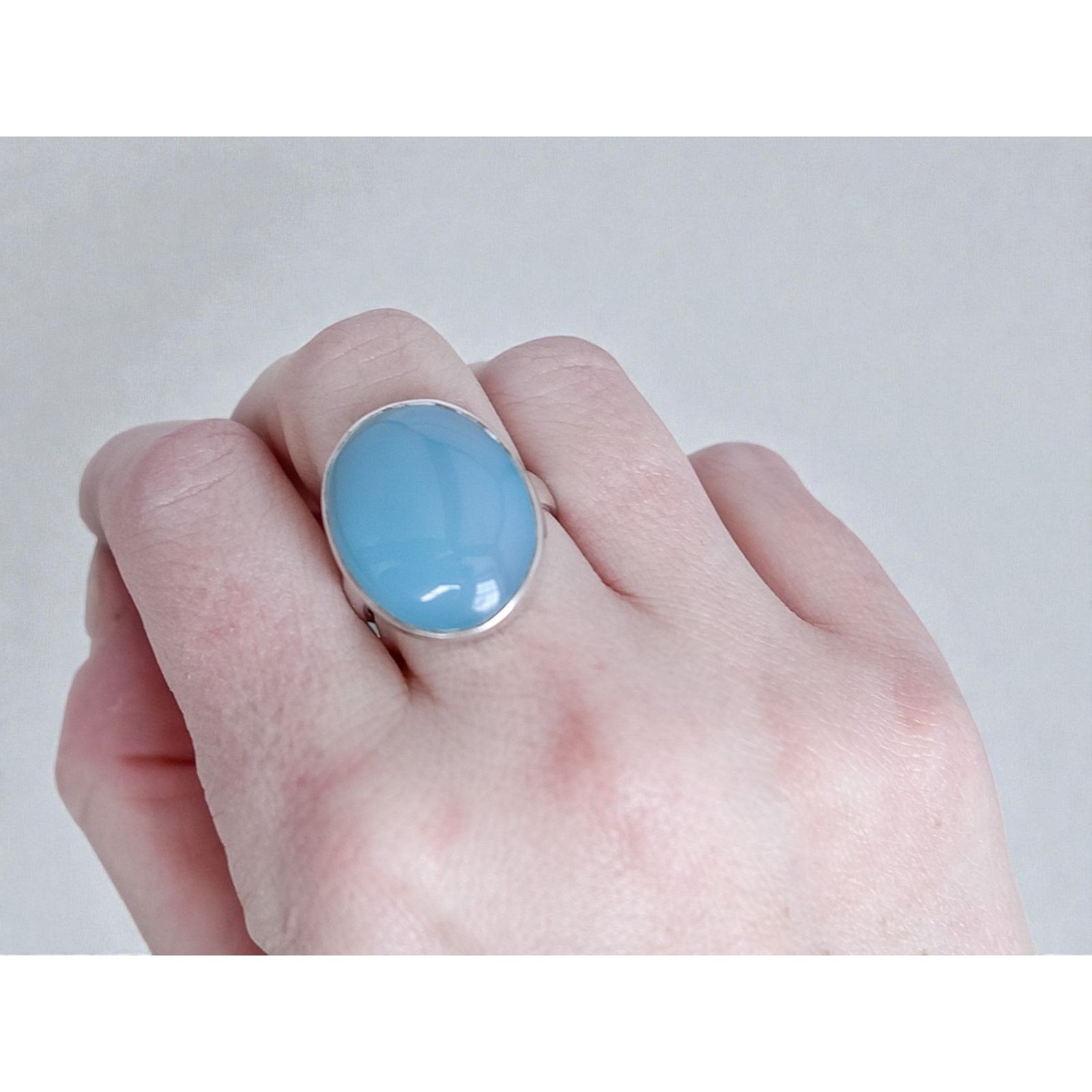 Other Vintage 925 Silver Blue Chalcedony Ring Large Oval Size ONE SIZE - 6 Thumbnail