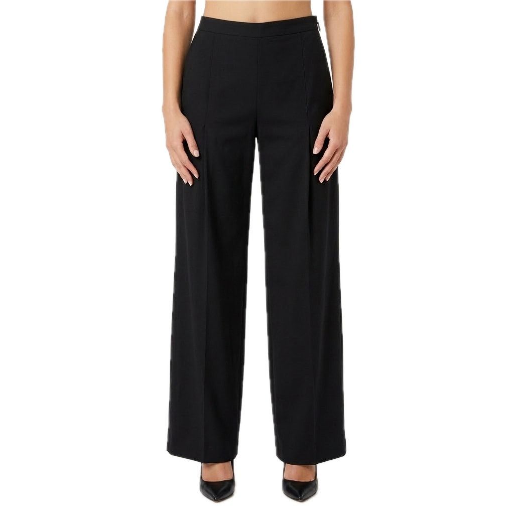Elisabetta Franchi Black Pleated Wide Leg Pants Wool, Women's (Size 32)
