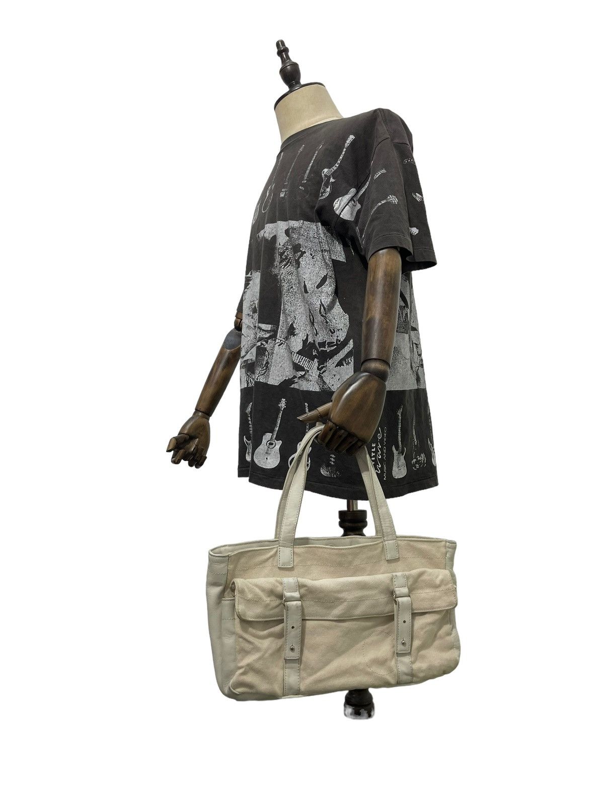 Yohji Yamamoto Yohji Yamamoto Tote Bag Leather Cotton Canvas Size ONE SIZE - 3 Thumbnail