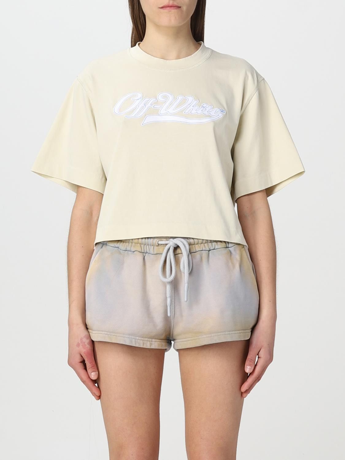 Off-White o1y1225 Logo Crewneck T-Shirt in Beige Size S / US 4 / IT 40 - 1 Thumbnail
