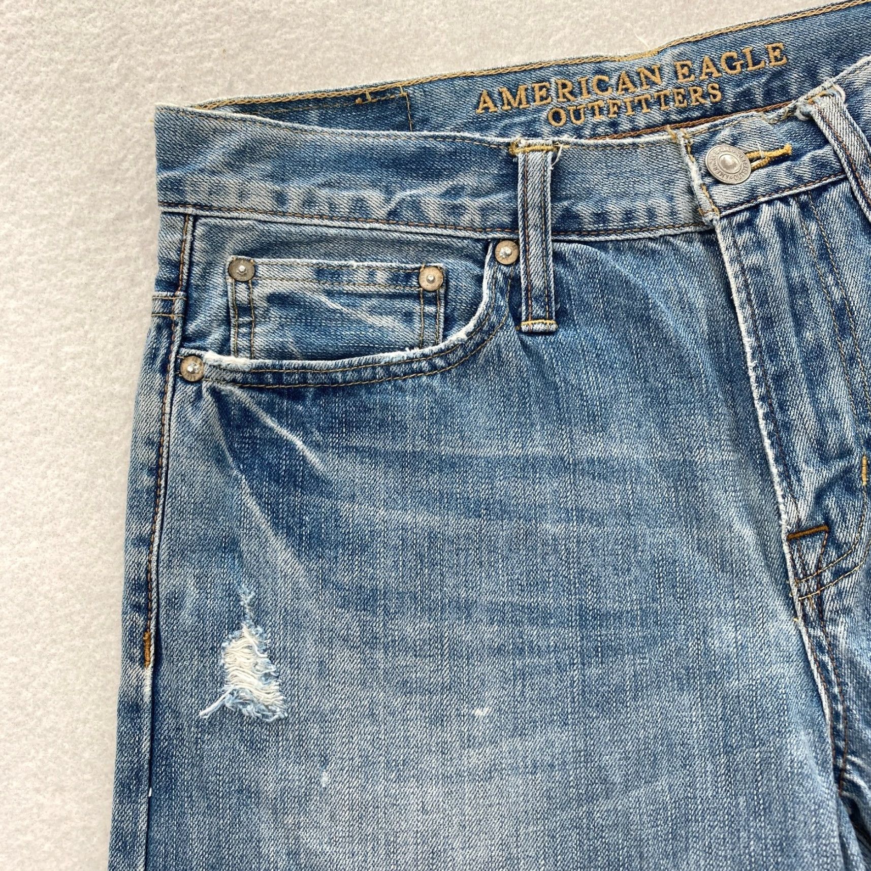 American Eagle Outfitters American Eagle Outfitters Jeans Mens 30x34 Relaxed Straight Denim Pant Blue 5-Pocket Distressed Medium Wash Size US 30 / EU 46 - 3 Thumbnail