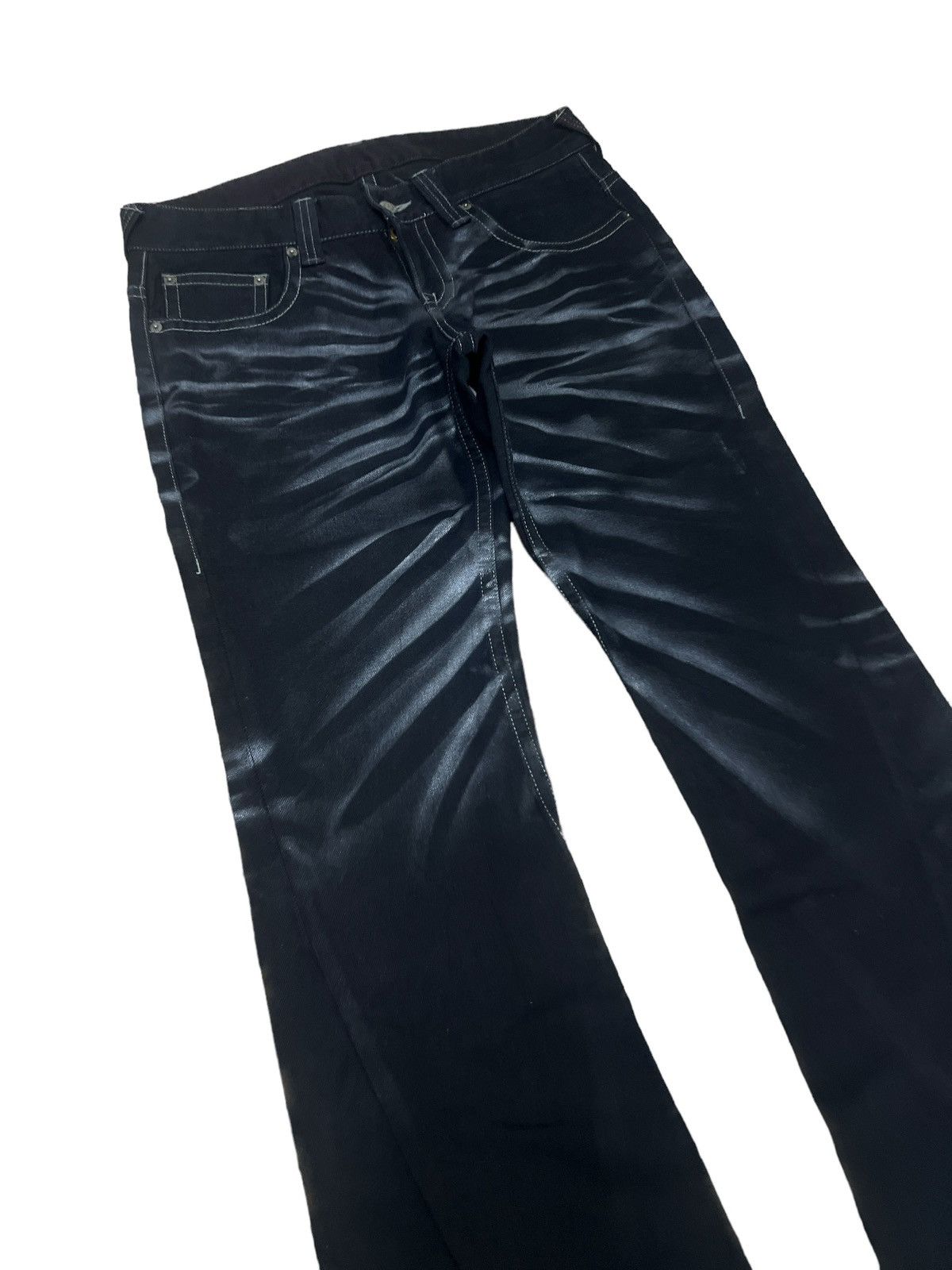 If Six Was Nine FLARED🔥TORNADO MART BLACK DENIM DISTRESSED DENIM PANT Size US 30 / EU 46 - 6 Thumbnail
