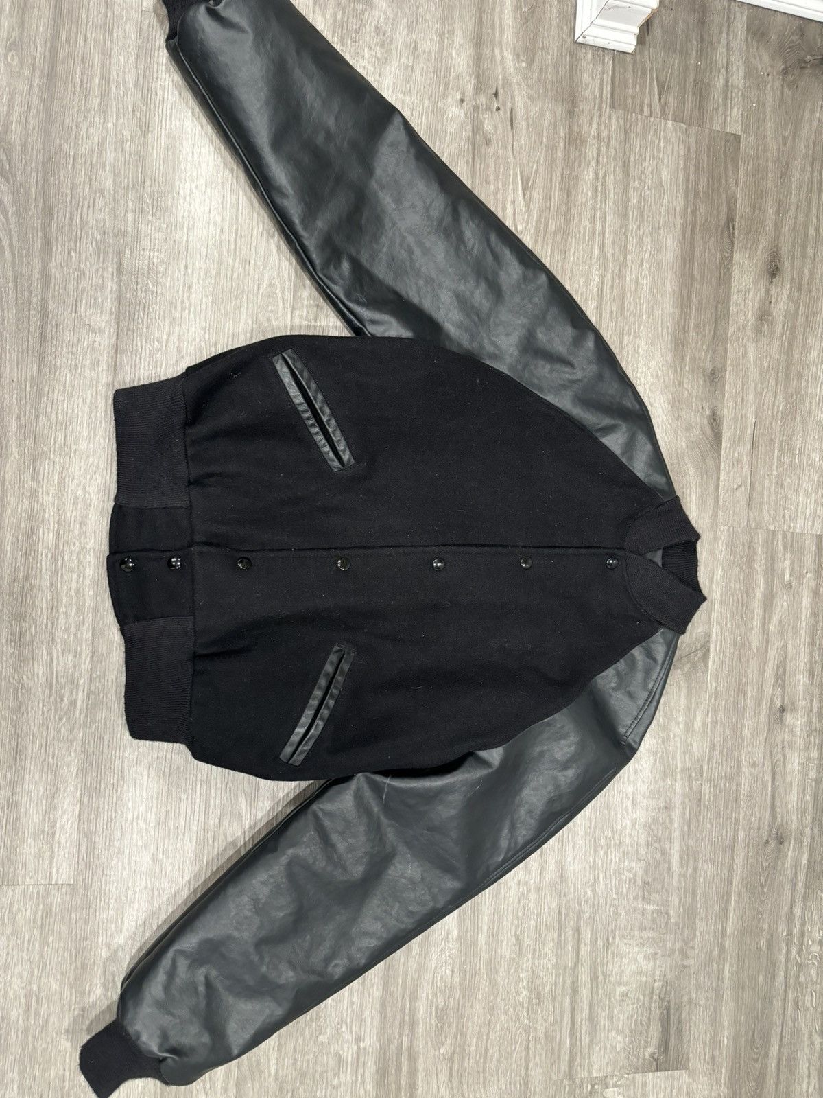 image of Levis x Vintage Leather And Wool 1980S Black Varsity Jacket, Men's (Size Large)