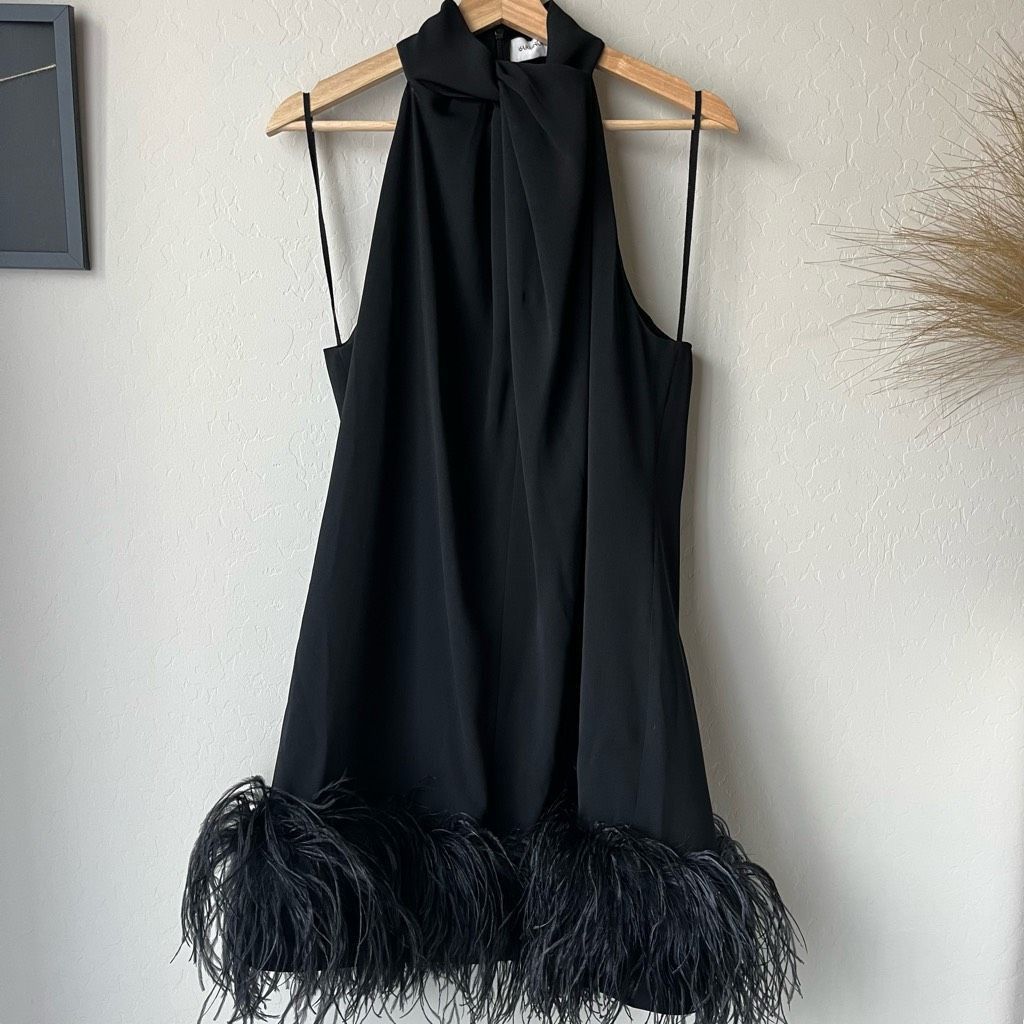 16Arlington 16Arlington Dress Feather Trim Black Cynthia Mini Dress Size Size L / US 10 / IT 46 - 2 Thumbnail