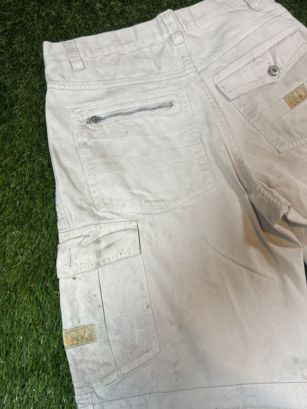 Southpole Vintage Y2K Cream Distressed Baggy South Pole Skater Shorts Size US 32 / EU 48 - 5 Thumbnail