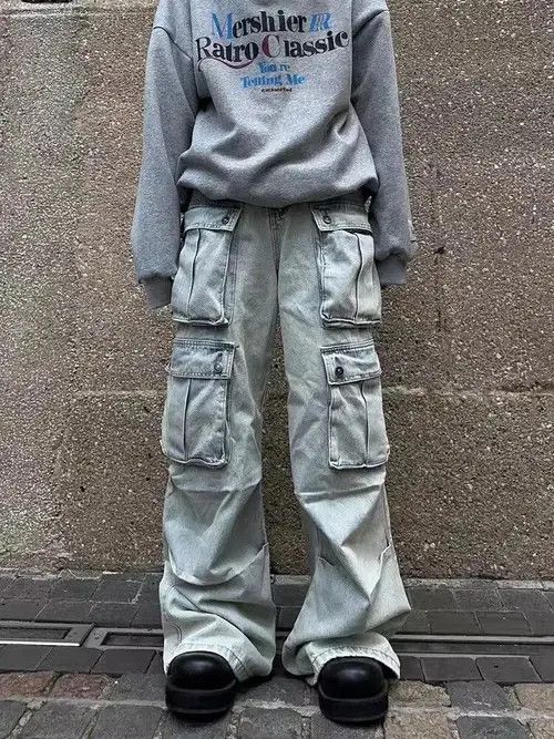 Japanese Brand × Jean Retro multi-pocket workwear wide-leg floor-length jeans Size US 32 / EU 48 - 1 Thumbnail