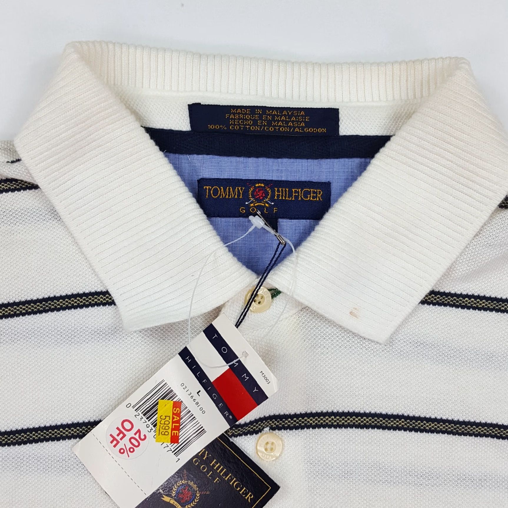Tommy Hilfiger VINTAGE Tommy Hilfiger Polo Shirt White Striped Golf Collared Short Sleeve L Mens Retro 90s Embroidered Logo Size US L / EU 52-54 / 3 - 4 Thumbnail