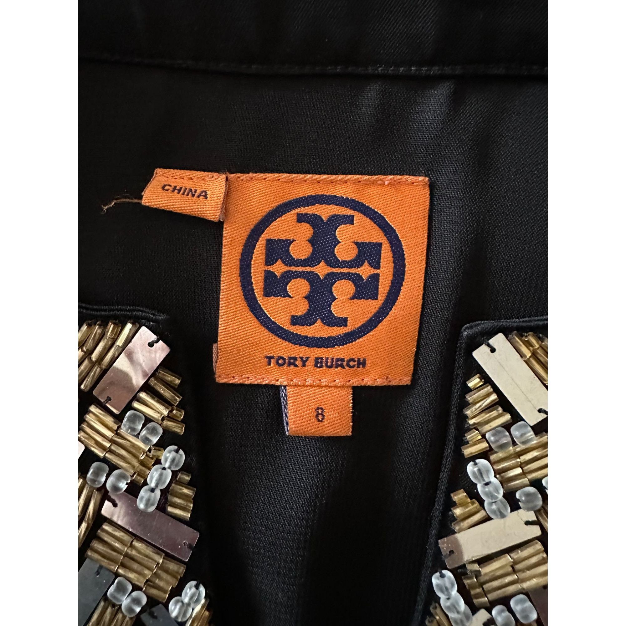 Tory Burch $650 TORY BURCH Barbara Black Beaded Satin Dress ELEGANT Co Size M / US 6-8 / IT 42-44 - 2 Thumbnail