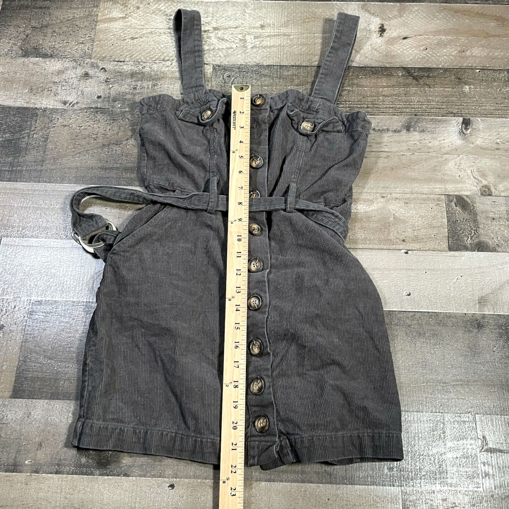 Vintage Charlotte Russe Dress Women S Small Gray Mini Short Button Front Belted Corduroy Size 28" / US 6 / IT 42 - 6 Thumbnail