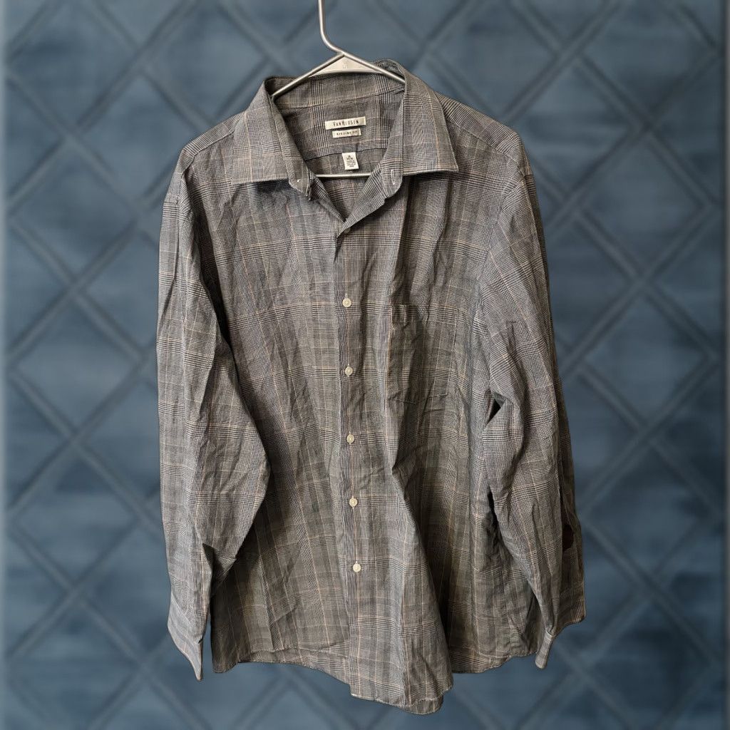 Van Heusen Van Heusen Shirt Mens 18 Gray Plaid Long Sleeve Button Up Regular Fit Size US XXL / EU 58 / 5 - 1 Thumbnail