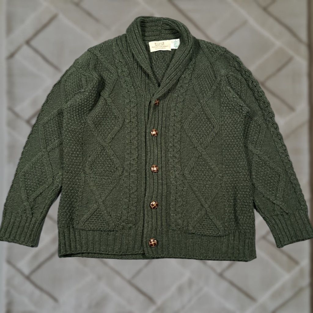 Market Aran Sweater Market Women's Cardigan Sweater Large Green Cable Knit Merino Wool Outdoor Classic Size L / US 10 / IT 46 - 1 Thumbnail
