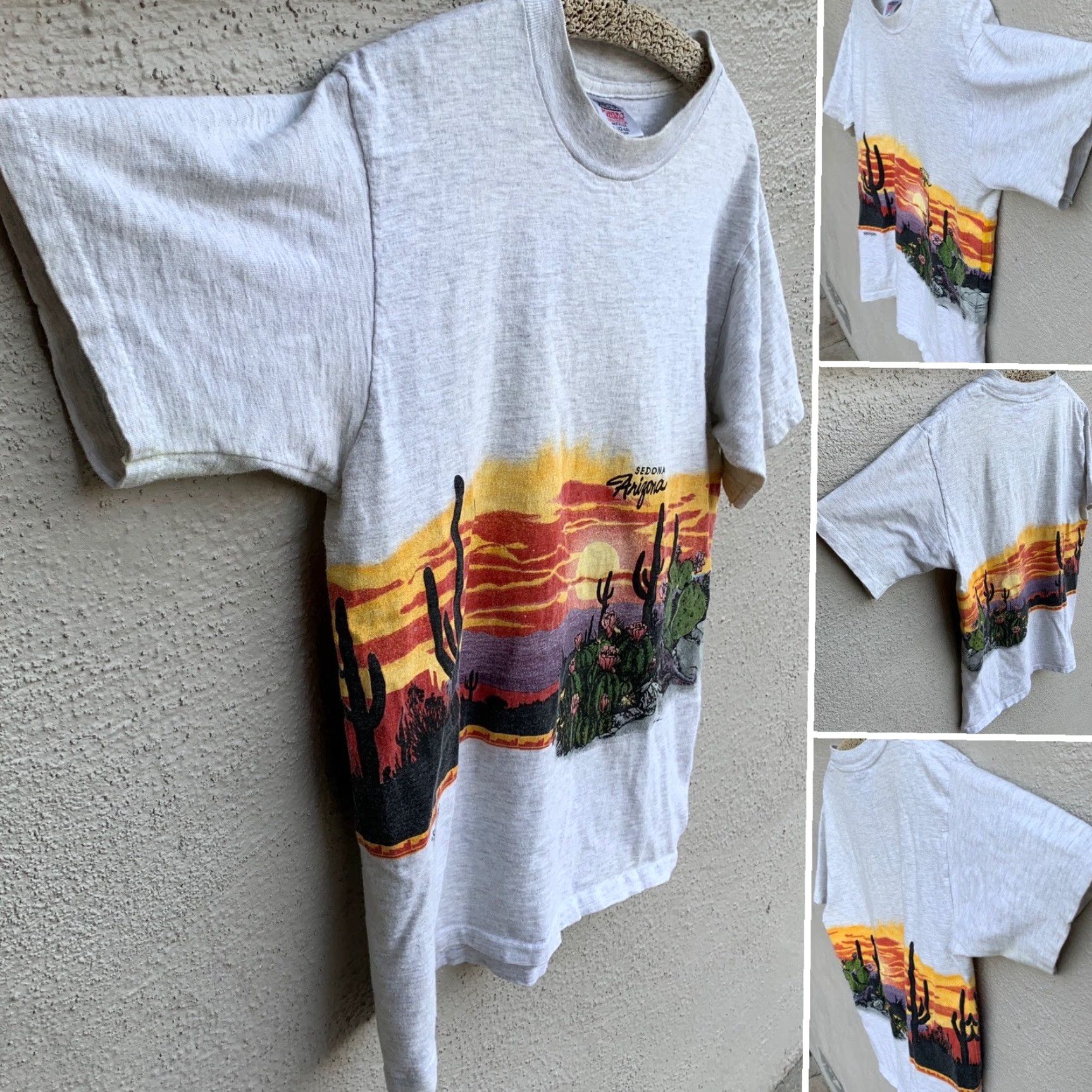 Vintage VINTAGE Oneita T-Shirt Desert Theme Sedona Arizona Gray Cotton Short Sleeve L Men 1980s Graphic Print San Segal 1989 Regular Stitch Size US L / EU 52-54 / 3 - 3 Thumbnail