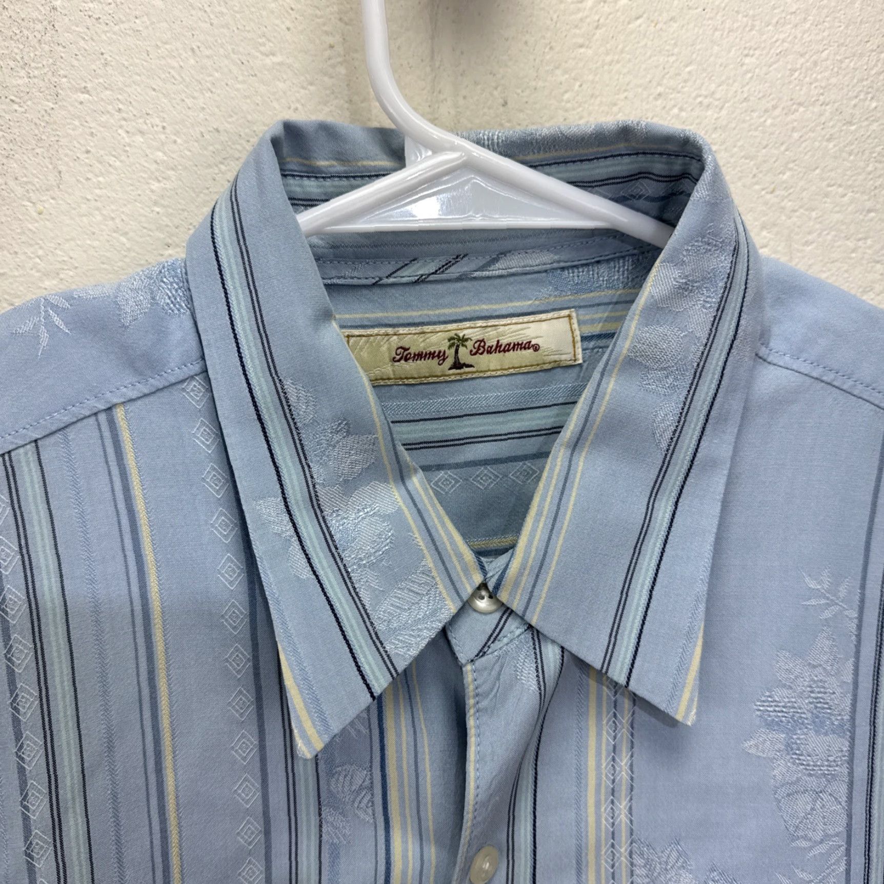 Tommy Bahama VINTAGE Tommy Bahama Shirt Men's Large Blue Floral Striped Silk Cotton Button-Up Hawaiian Casual Formal Size US L / EU 52-54 / 3 - 4 Thumbnail