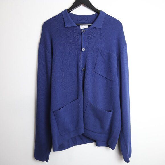 Frank & Oak Frank and Oak Royal Blue Collared Quarter Button Sweater Size US XL / EU 56 / 4 - 1 Thumbnail