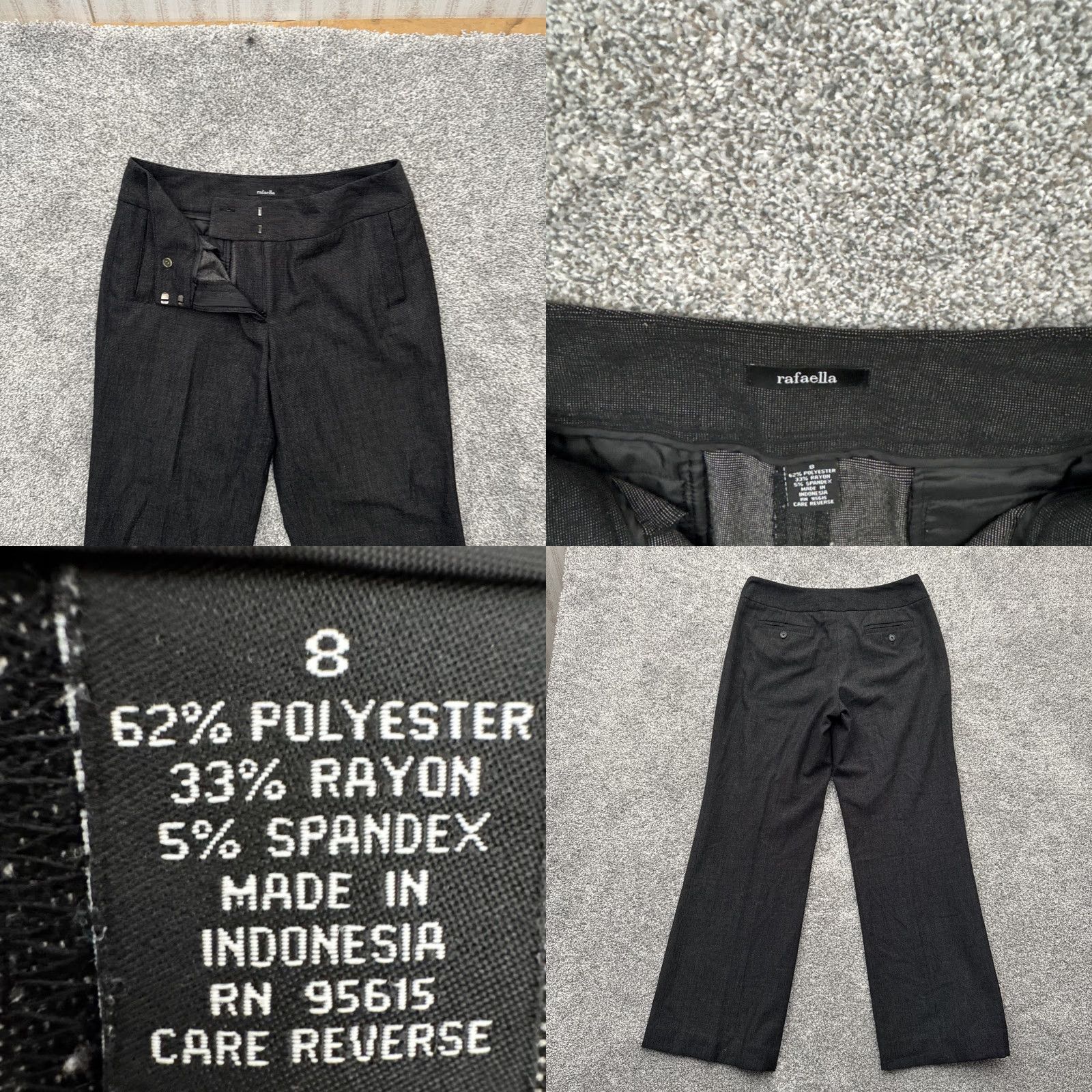 Vintage Rafaella Pants Women Size 8 Office Minimalist Straight Career Workwear Trousers Dress Pants Gray 62% Polyester, 33% Rayon, 5% Spandex Women Size 30" / US 8 / IT 44 - 8 Thumbnail