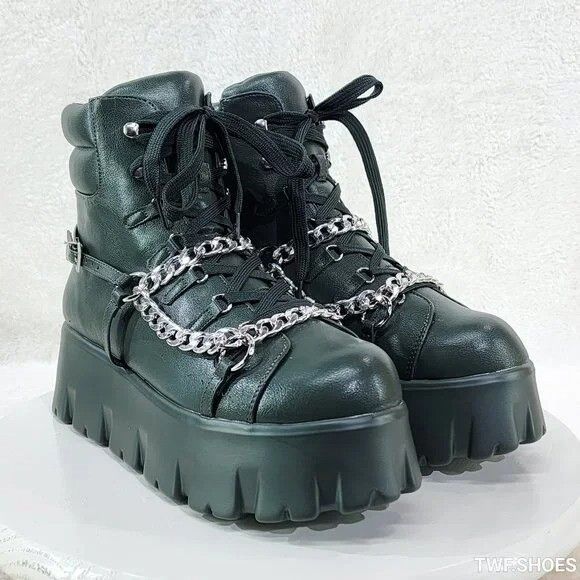 Other Emo Stomp 2" Platform Stomper Ankle Boots With Chain Design Size US 9 / IT 39 - 8 Thumbnail