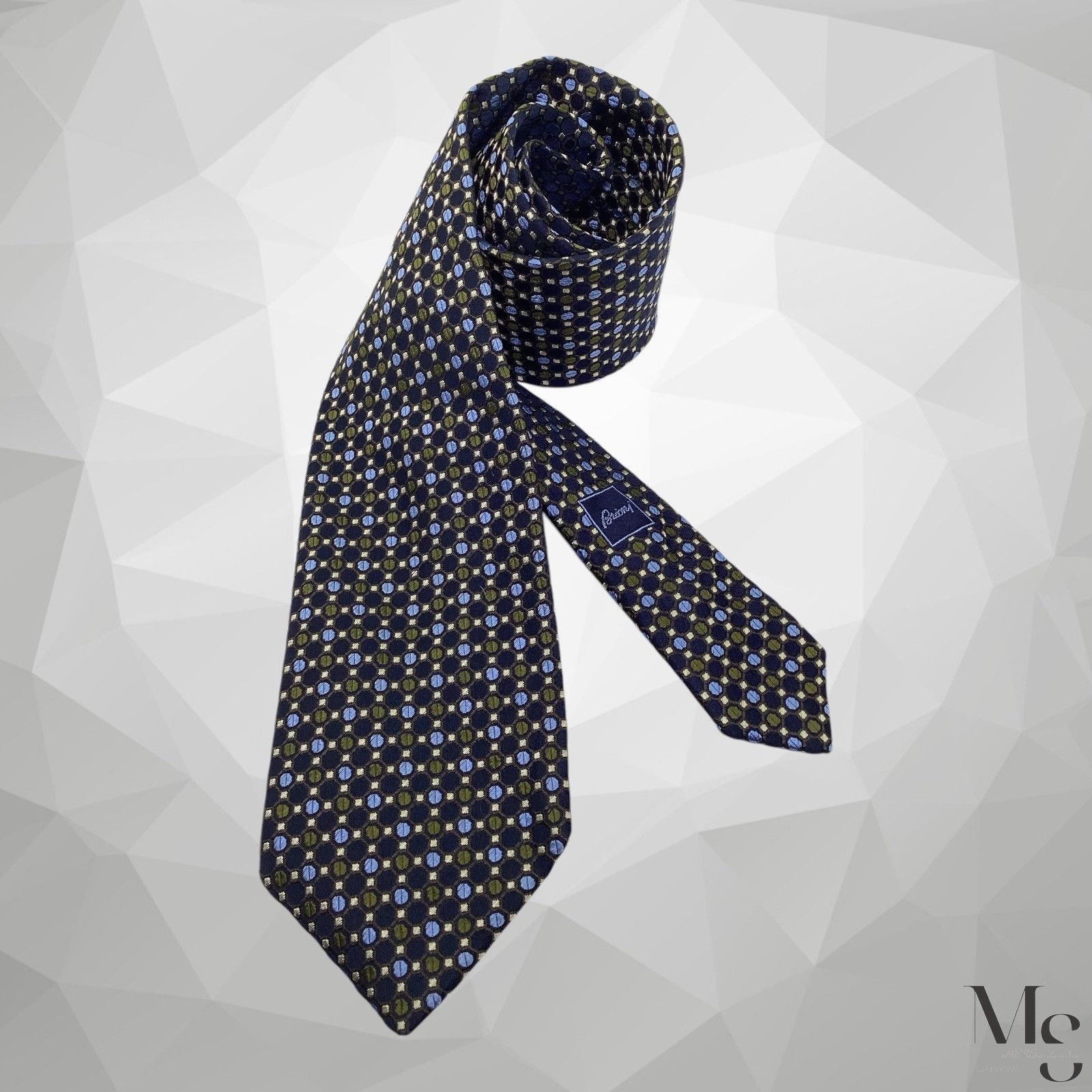 Brioni BRIONI Navy & Green Geometric Silk Tie Hand Made In Italy 61 Size ONE SIZE - 1 Thumbnail