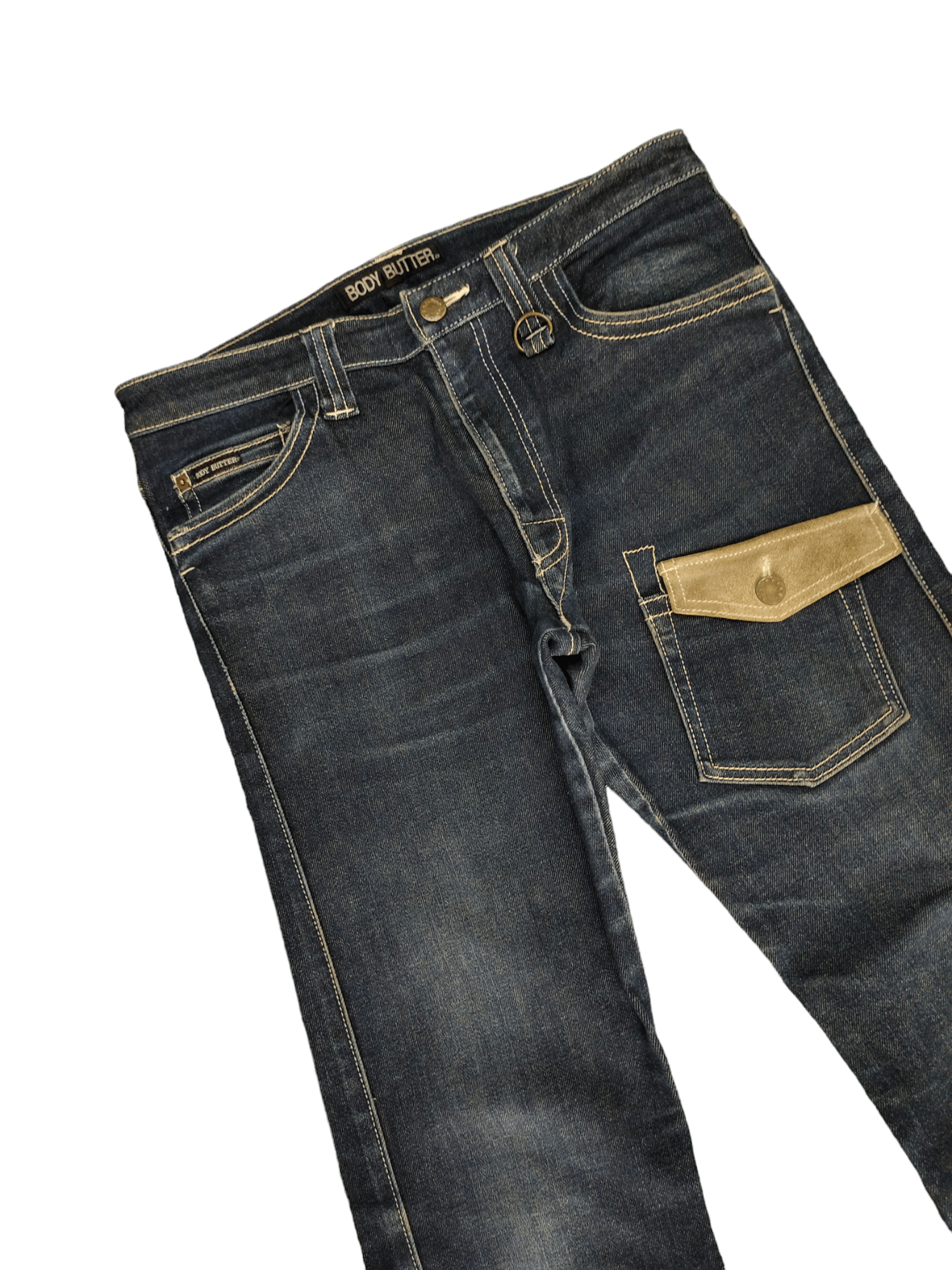 If Six Was Nine Flare Jeans Body Butter Japan Leather Trim Denim Bootcut Y2k Size US 31 - 5 Thumbnail