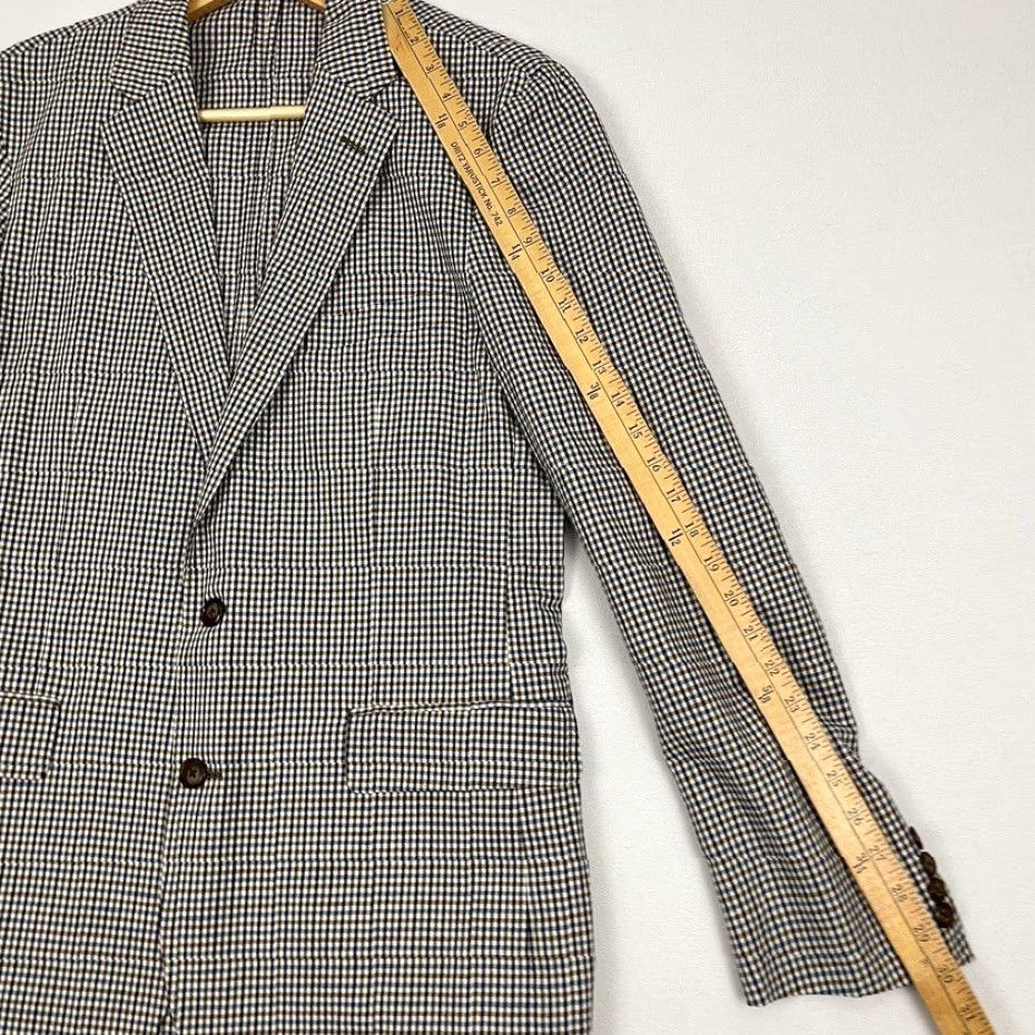 J.Crew J. CREW Ludlow Somelos Sport Blazer Mens 40R Slim Brown Plaid Linen Unstructured Jacket Size 40R - 7 Thumbnail