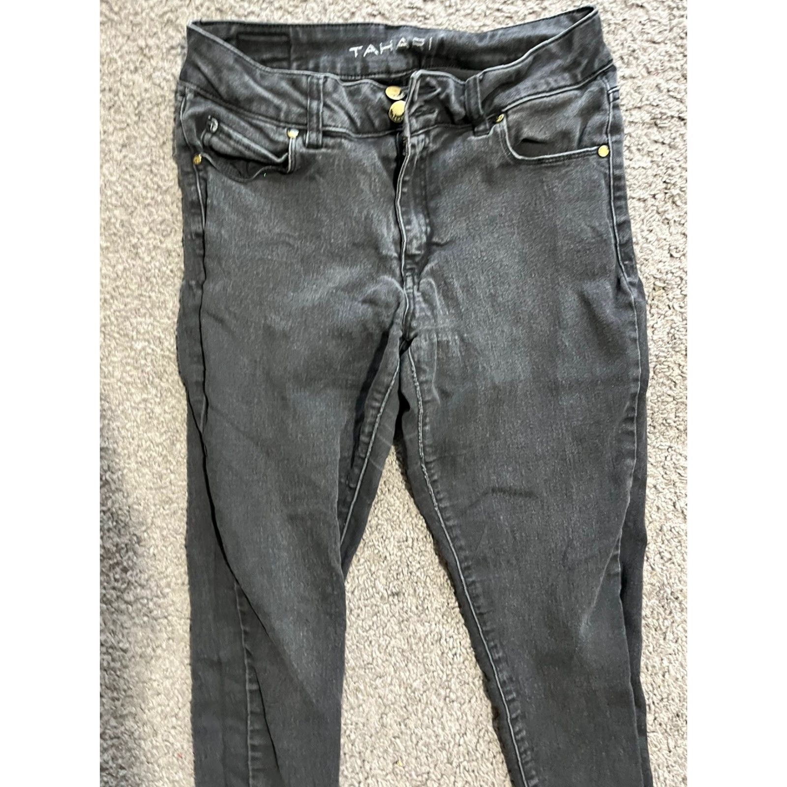 Vintage Tahari Jeans Skinny Mid Rise Black Denim 10 Womens Regular Size 10 Tahari Brand 5-Pocket Denim Size 32" / US 10 / IT 46 - 2 Thumbnail