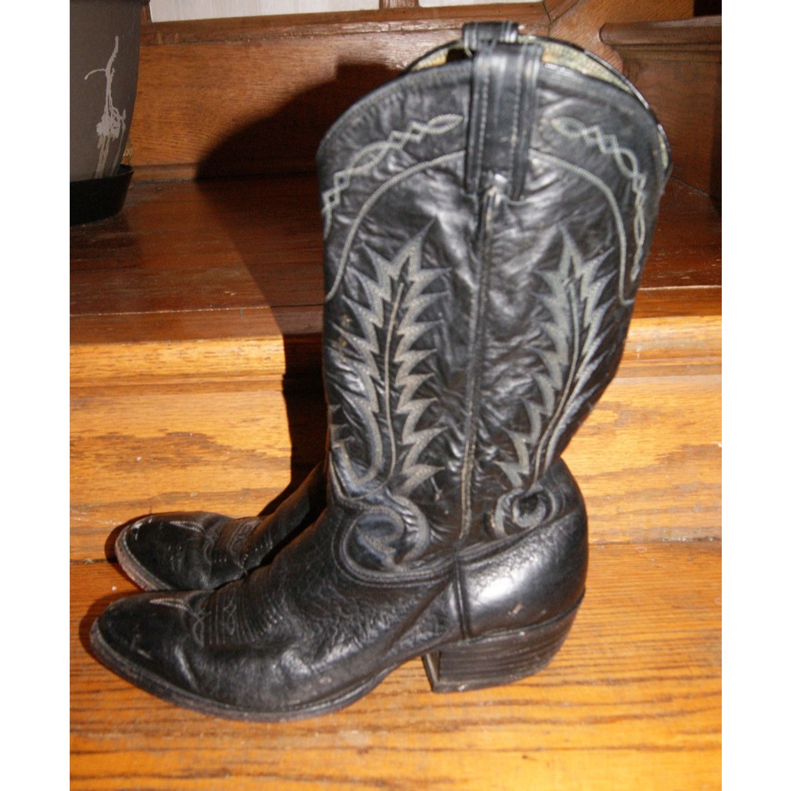 Tony Lama VTG Tony Lama Black Leather Western Cowboy Boots Mens 9 D Size US 9 / EU 42 - 5 Thumbnail