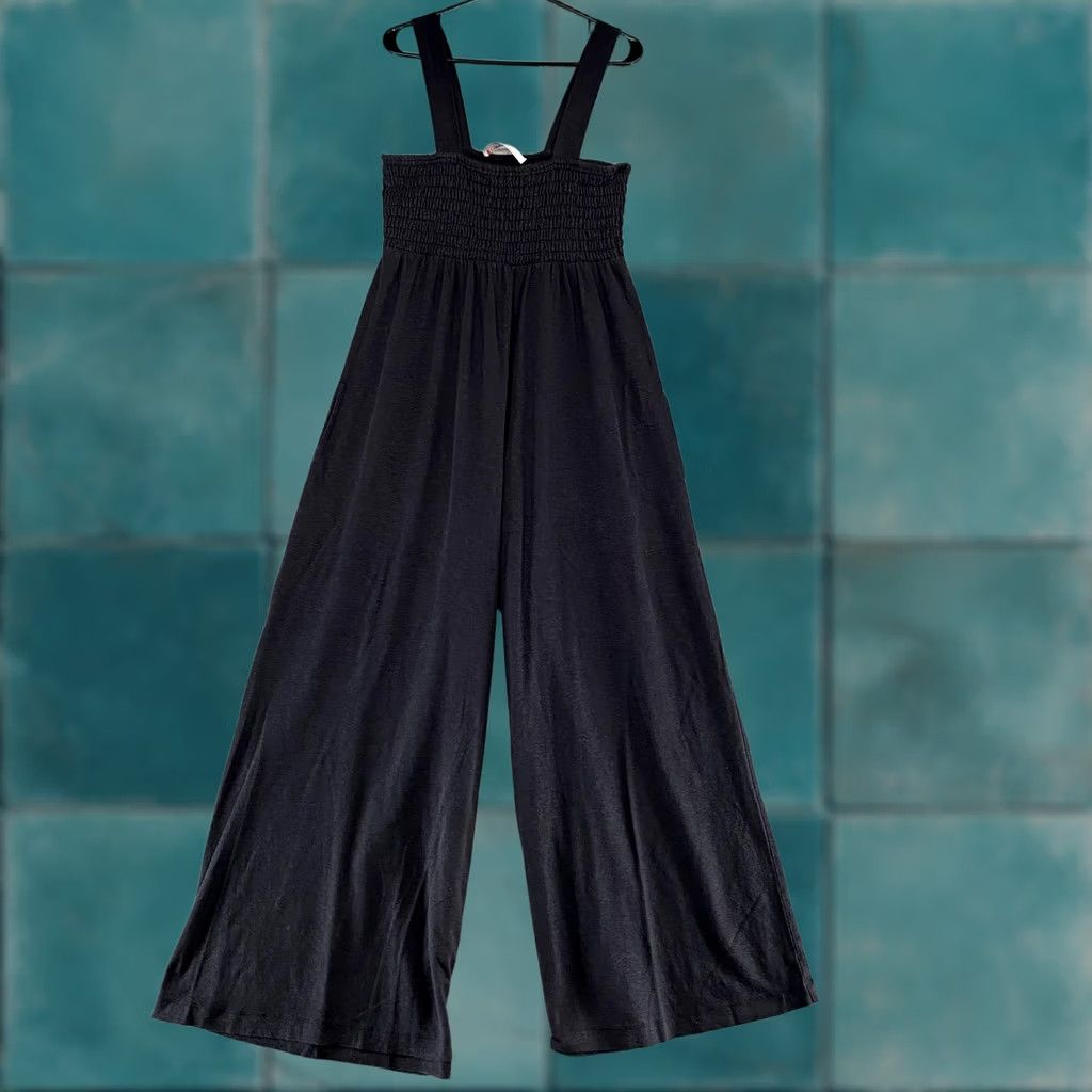 Free People FP Beach Homecoming Jumpsuit XL Smocked Bodice Linen Wide Leg Jersey Sleeveless Square Neck Beach Womens Size XL Size 40" / US 18 - 1 Thumbnail