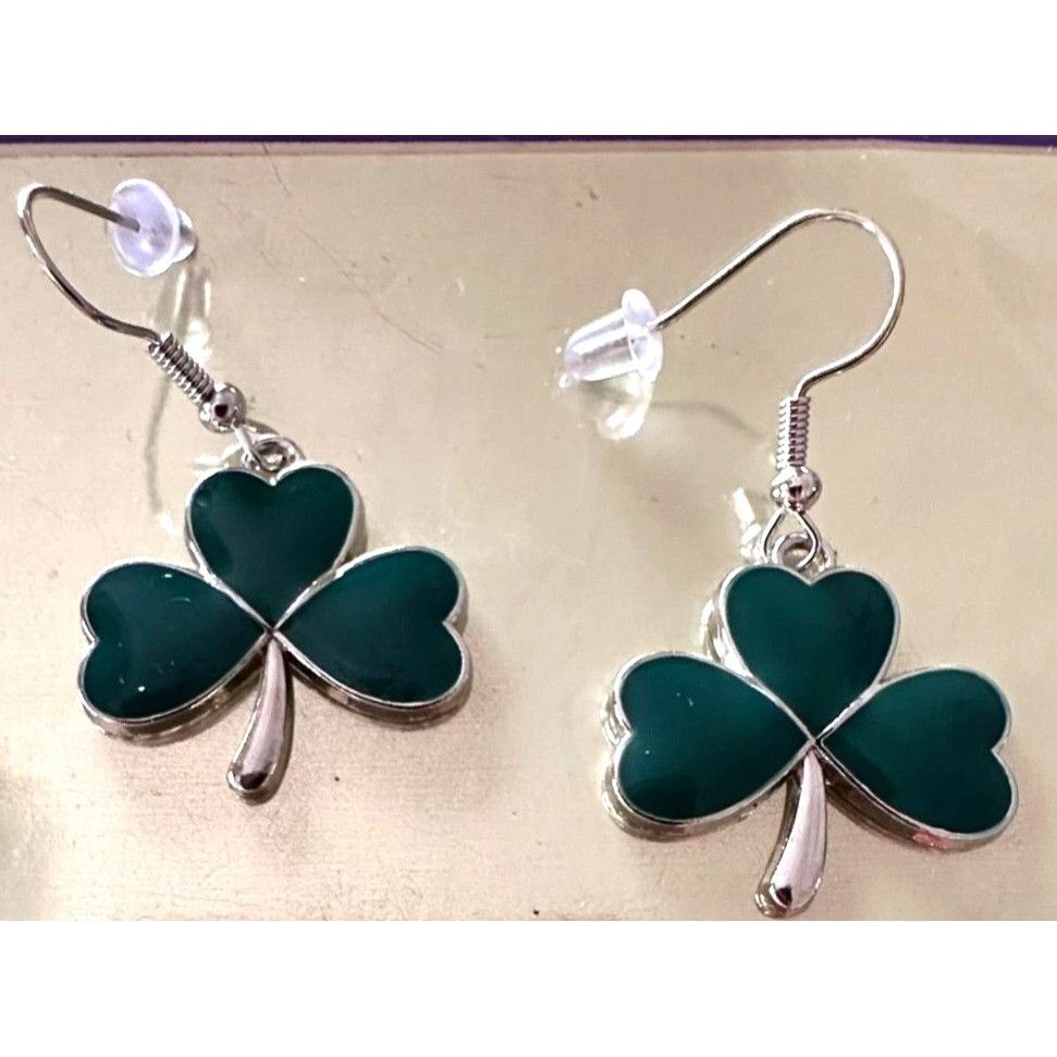 Handmade Shamrock Earrings St Patrick's Day Party Parade Dangle Hooks Size ONE SIZE - 5 Thumbnail