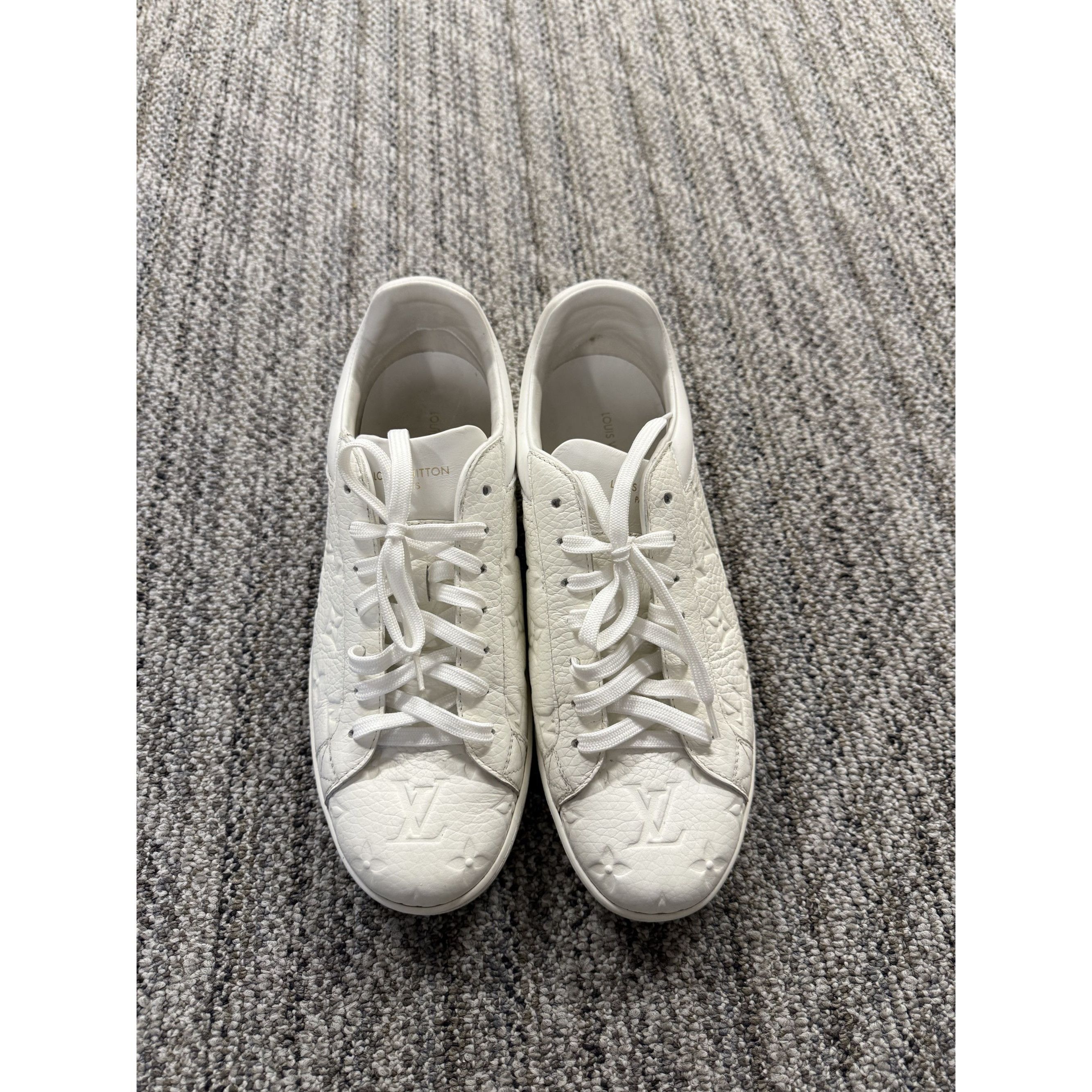 Louis Vuitton Louis Vuitton Womens White Embossed Leather Sneakers Size 8 Size US 8 / EU 41 - 1 Thumbnail
