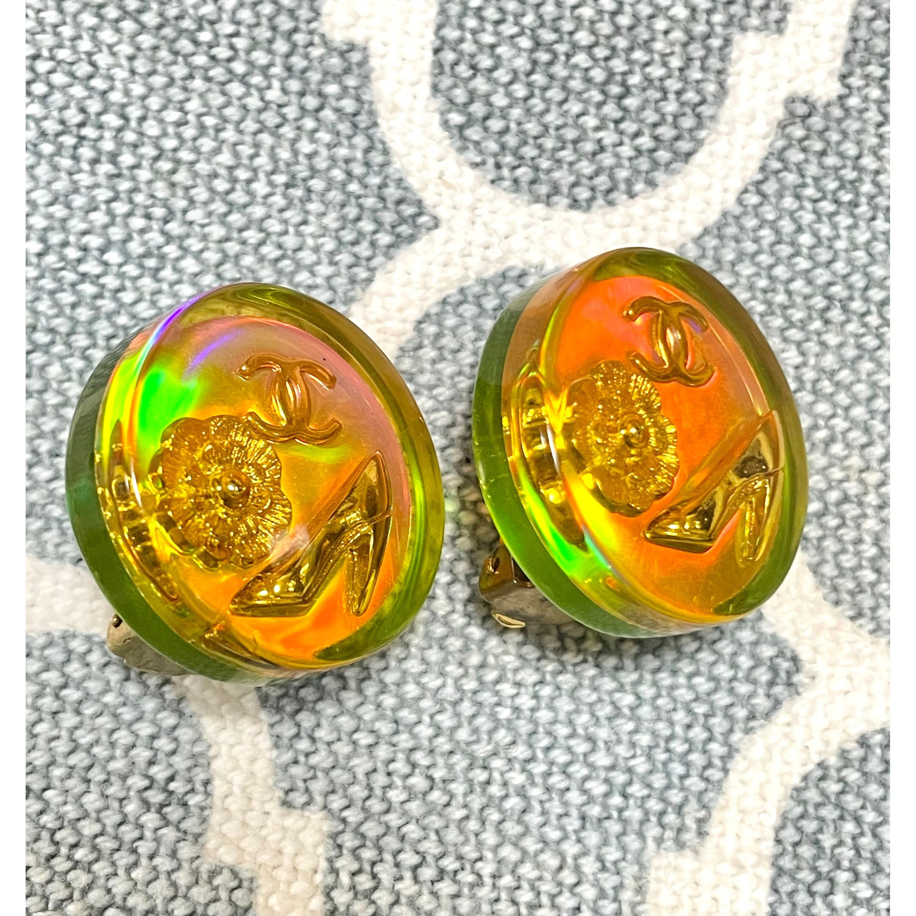Chanel Vintage CHANEL yellow orange tone aurora resin earrings Size ONE SIZE - 4 Thumbnail