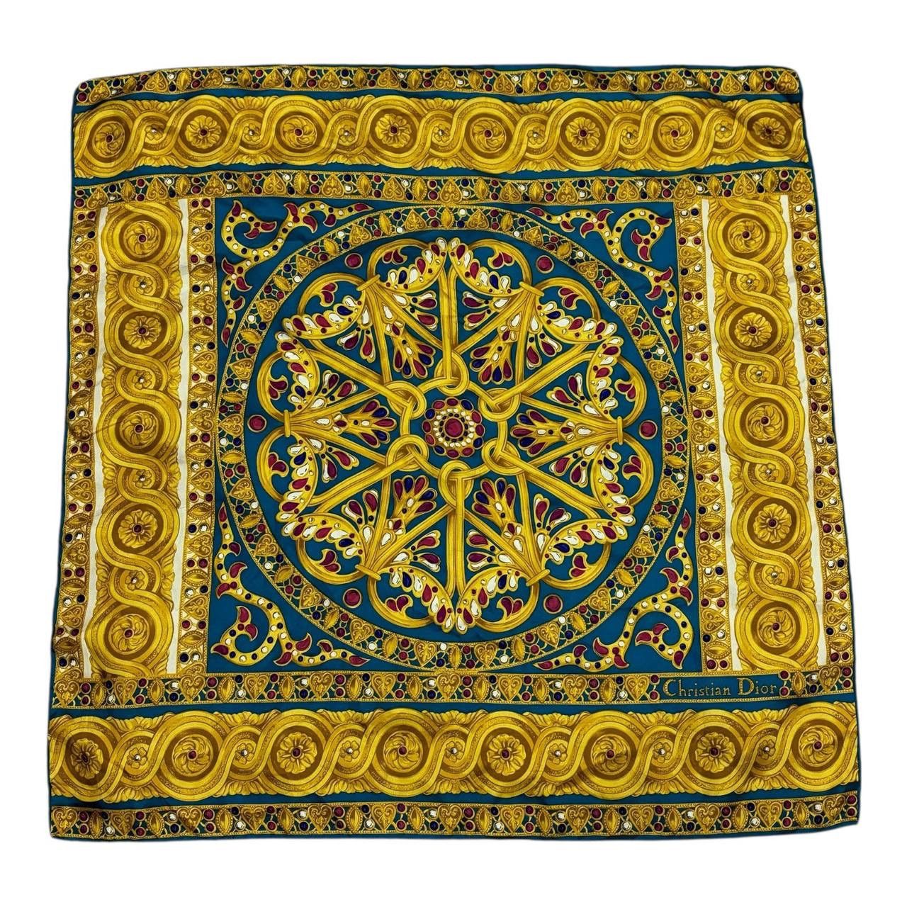 Christian Dior Monsieur Vtg Christian Dior Silk Scarf Baroque Jewel Gold Chain Italy Size ONE SIZE - 1 Thumbnail