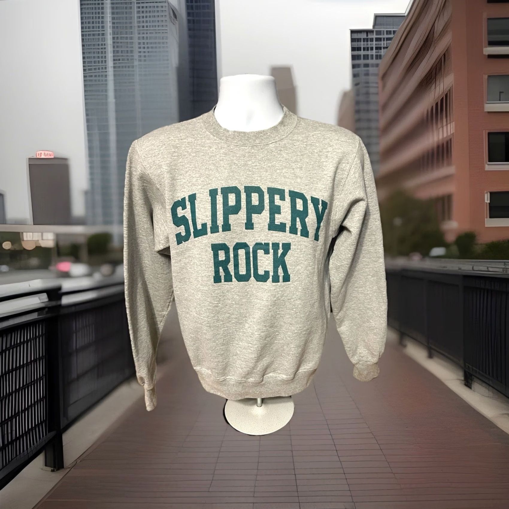 Champion VINTAGE Champion Sweatshirt Adult Small Heather Gray Slippery Rock University Logo Pullover Knit Crew Neck Long Sleeve Size US S / EU 44-46 / 1 - 7 Thumbnail
