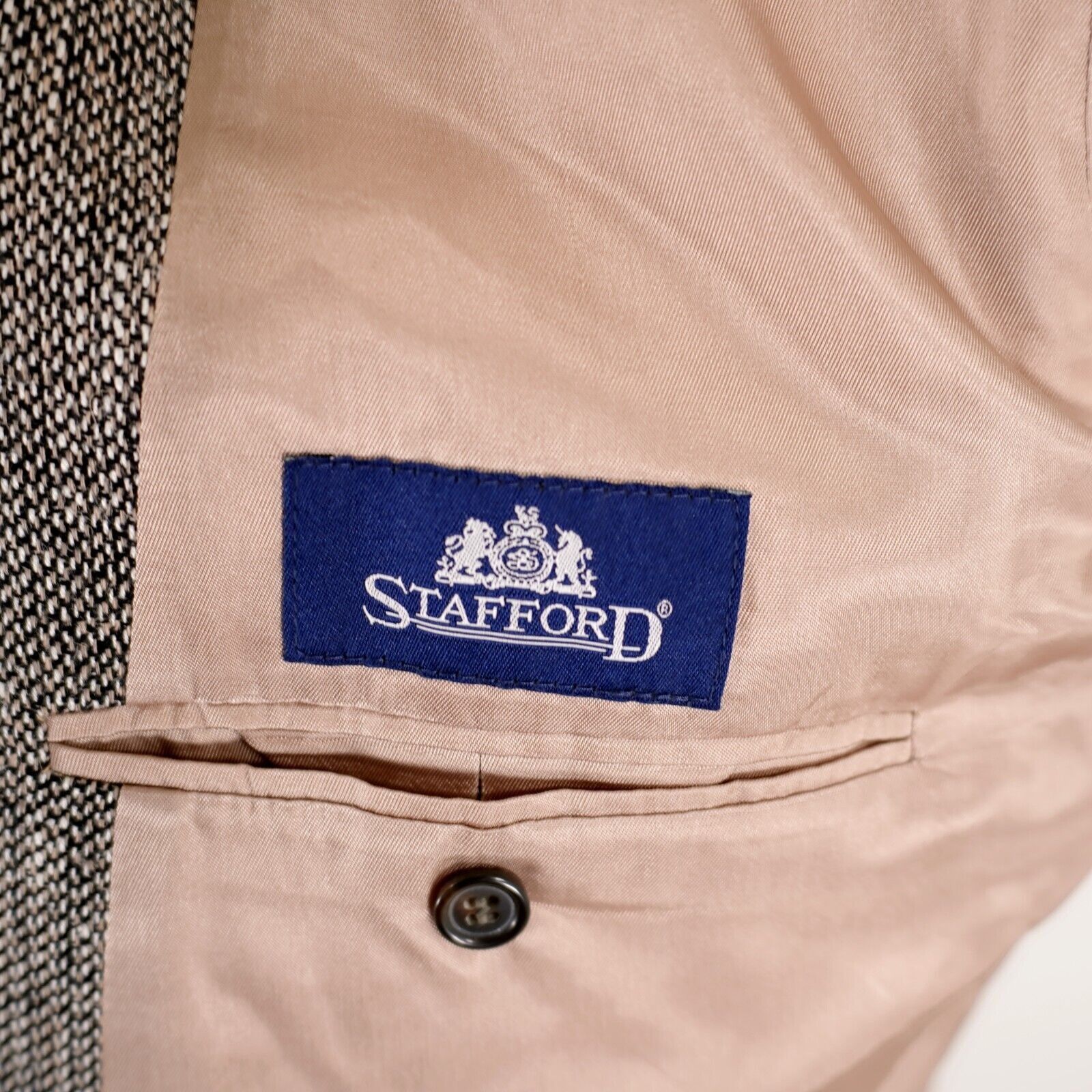 Stafford Stafford Tweed 100% Silk Black Tan White Spec 2 Button Sport Size ONE SIZE - 10 Thumbnail