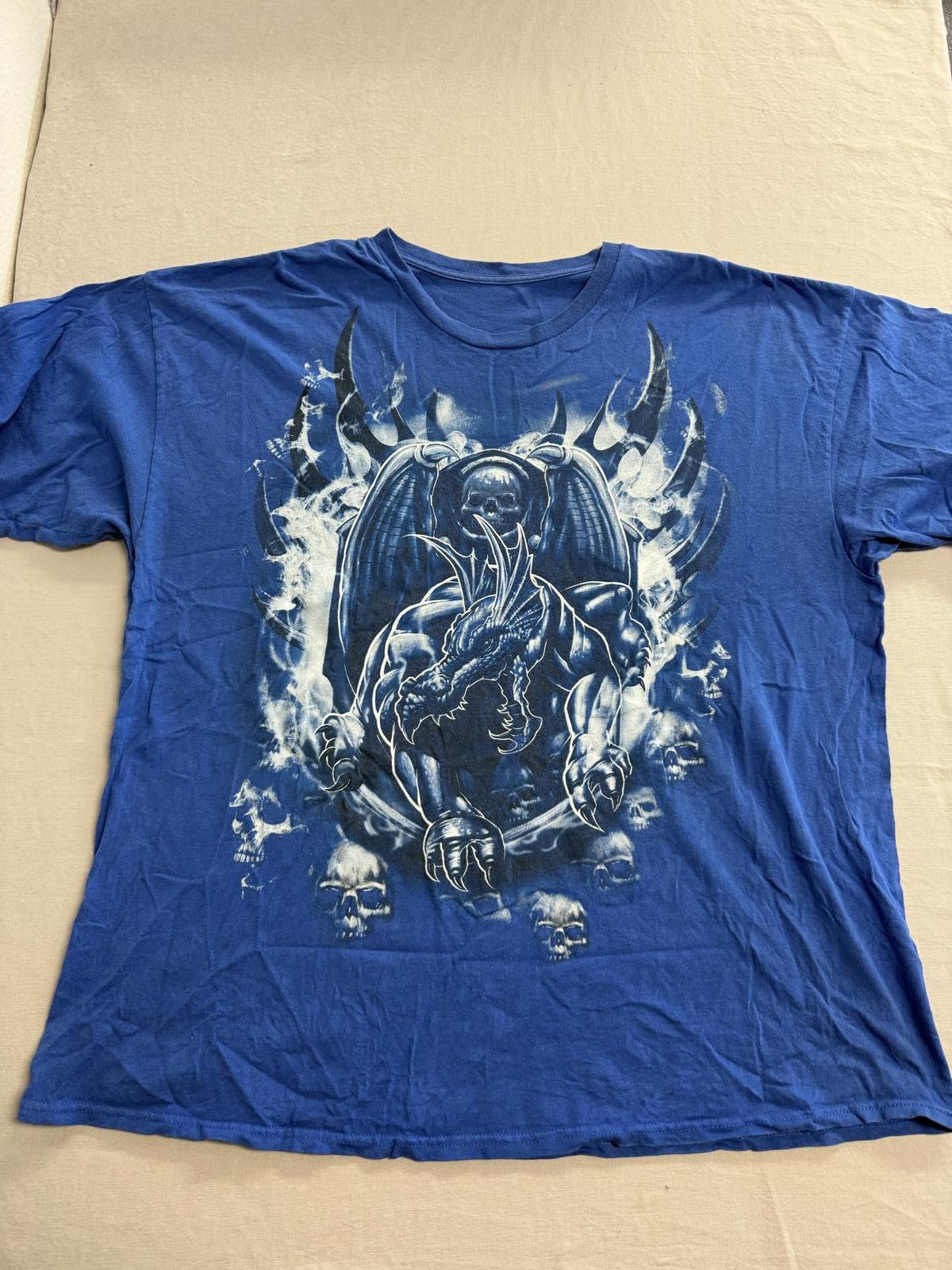 Designer Y2K Faded Dragon Wings Skull T-shirt Large Print Tee XL Size US XL / EU 56 / 4 - 1 Thumbnail