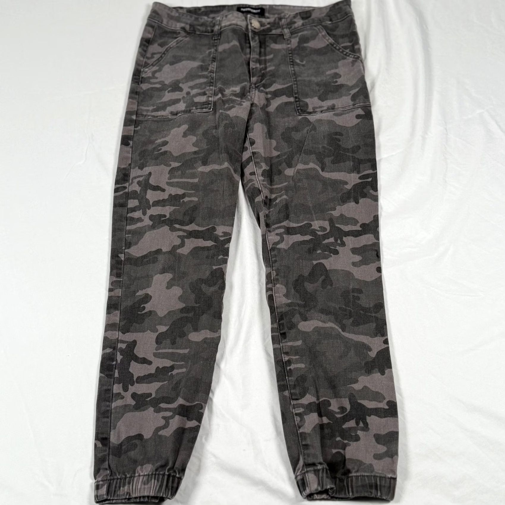 Vintage Prosperity Pants Womens Large Gray Camo Jogger Elastic Waist Cotton Blend Casual Size 36" / US 14 / IT 50 - 2 Thumbnail