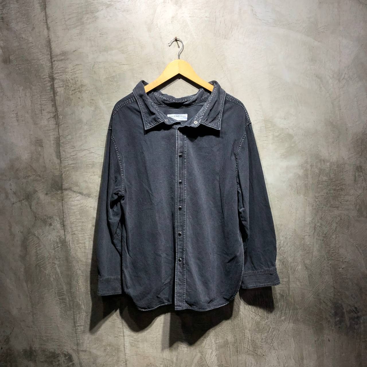 Balenciaga Washed denim swing collar shirt