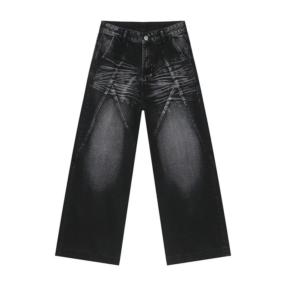 Japanese Brand Retro spliced straight leg cat whisker jeans Size US 32 / EU 48 - 5 Thumbnail