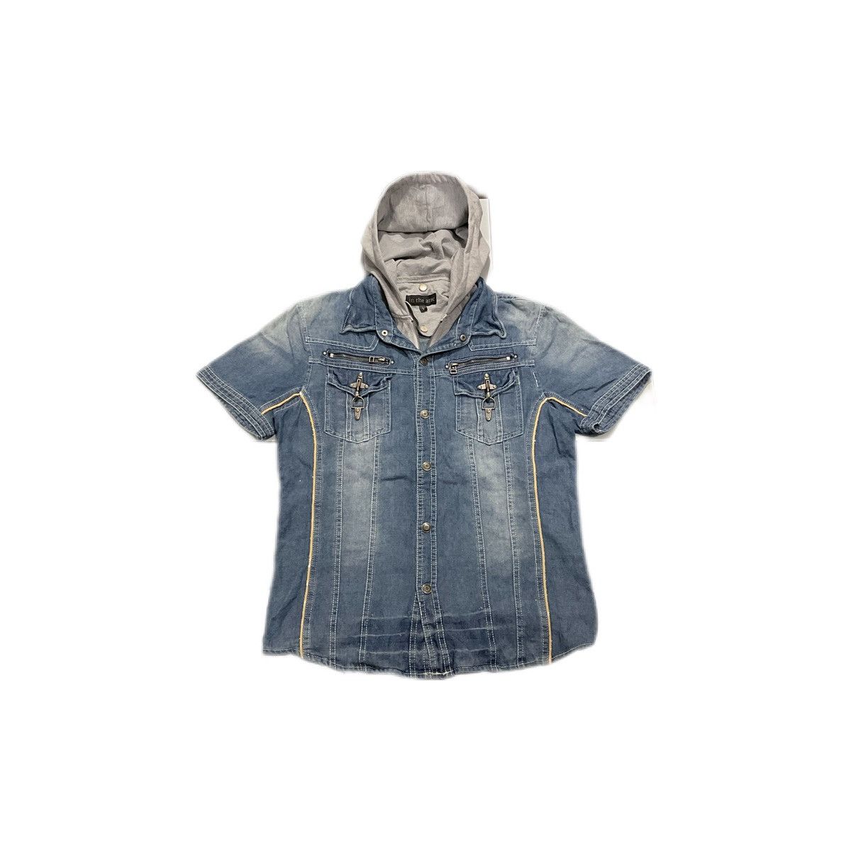 🔥 Sick Y2K In The Attic Doible Layer Denim Hooded Shirt Lgb