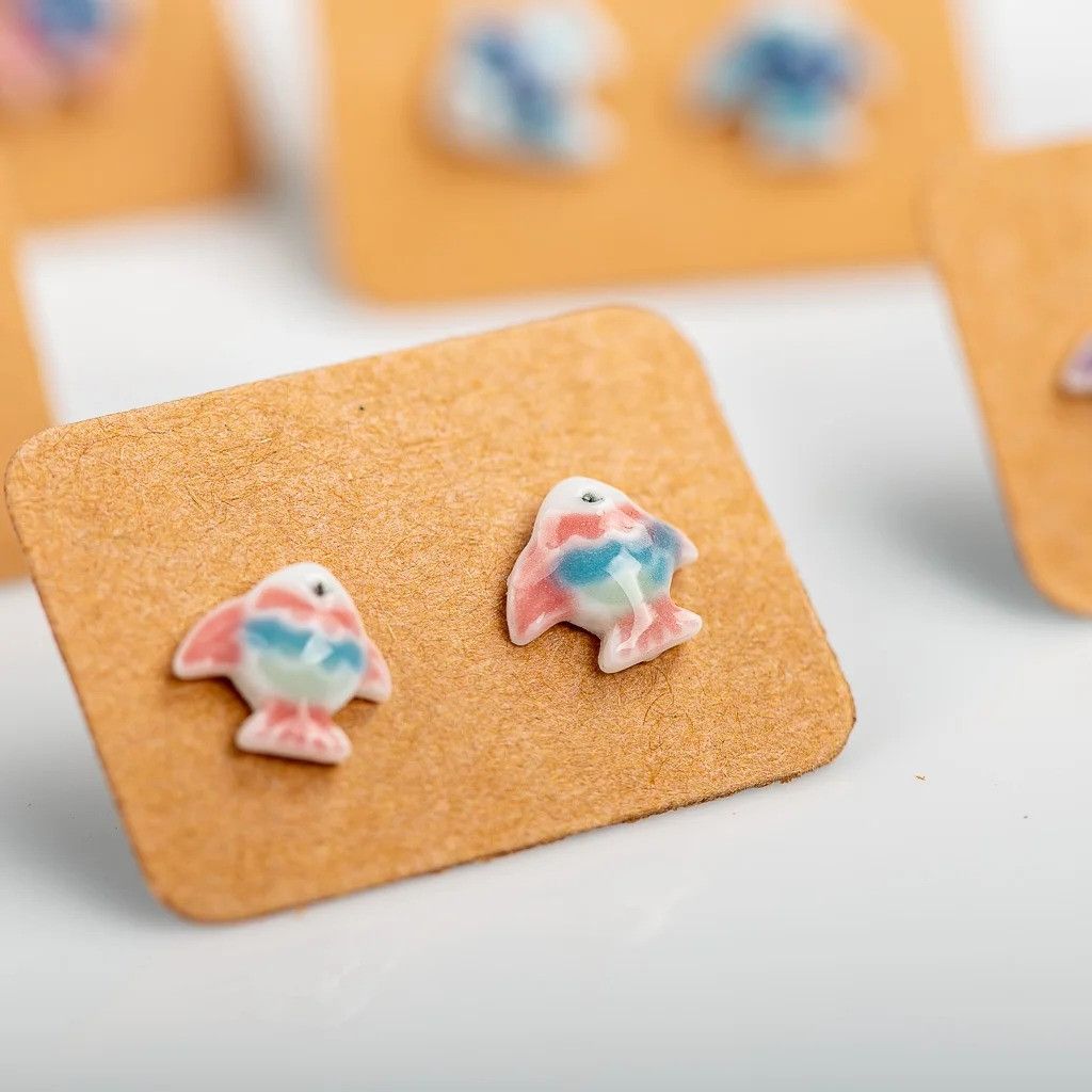 Jewelry Fish Stud Earrings Ceramic Ear Gift For Her Size ONE SIZE - 1 Thumbnail