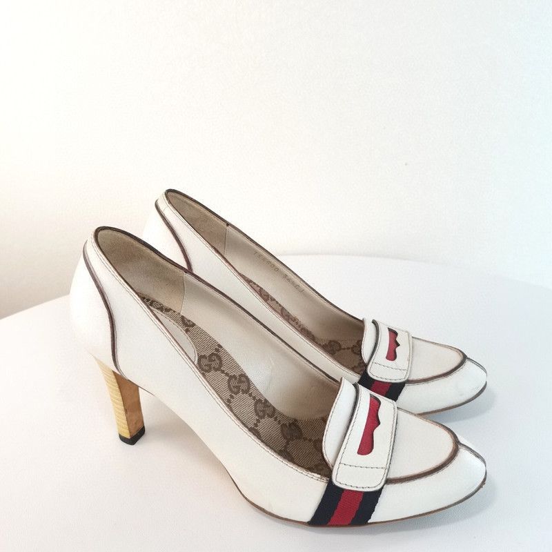 Gucci Gucci White Heels with Iconic Logo Detail - Size US 8 / IT 38 - 6 Thumbnail
