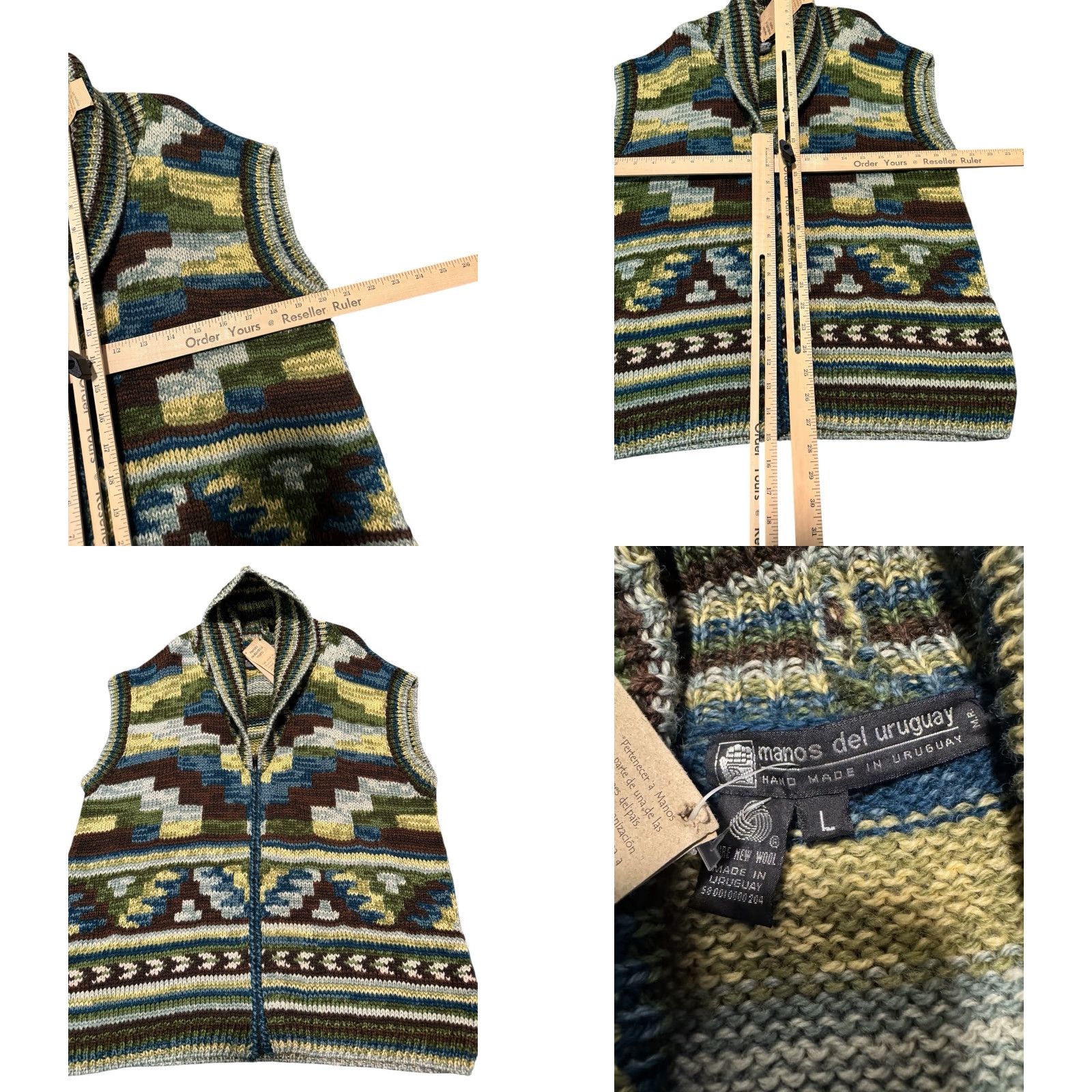 Vintage VINTAGE Manos Del Uruguay Cardigan Best Zip Wool Sweater L GEOMETRIC Design NWT Women Vest Brown 100% Wool Knit Open Collarless Regular Fit Size L / US 10 / IT 46 - 10 Thumbnail