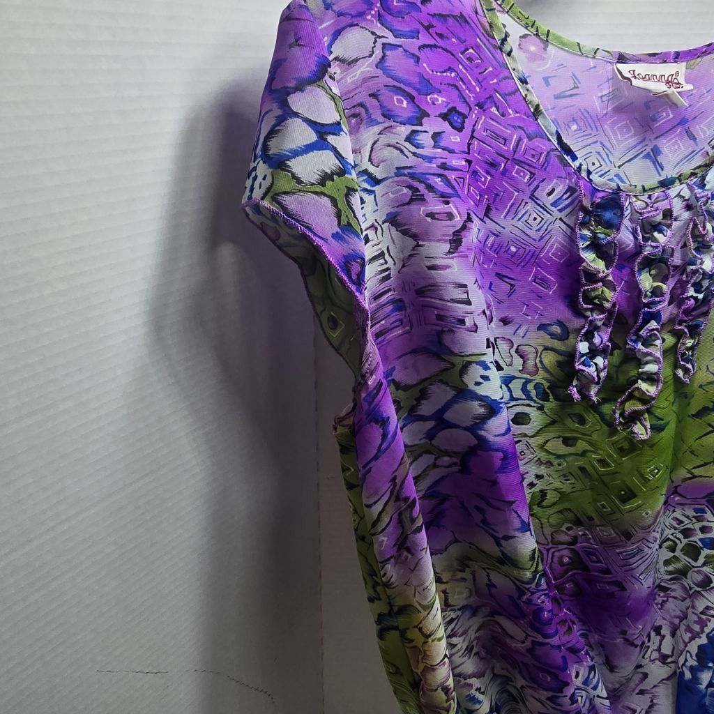 The Unbranded Brand Women's Joanna's Plus 1X Purple Green Abstract Blouse Size XL / US 12-14 / IT 48-50 - 5 Thumbnail