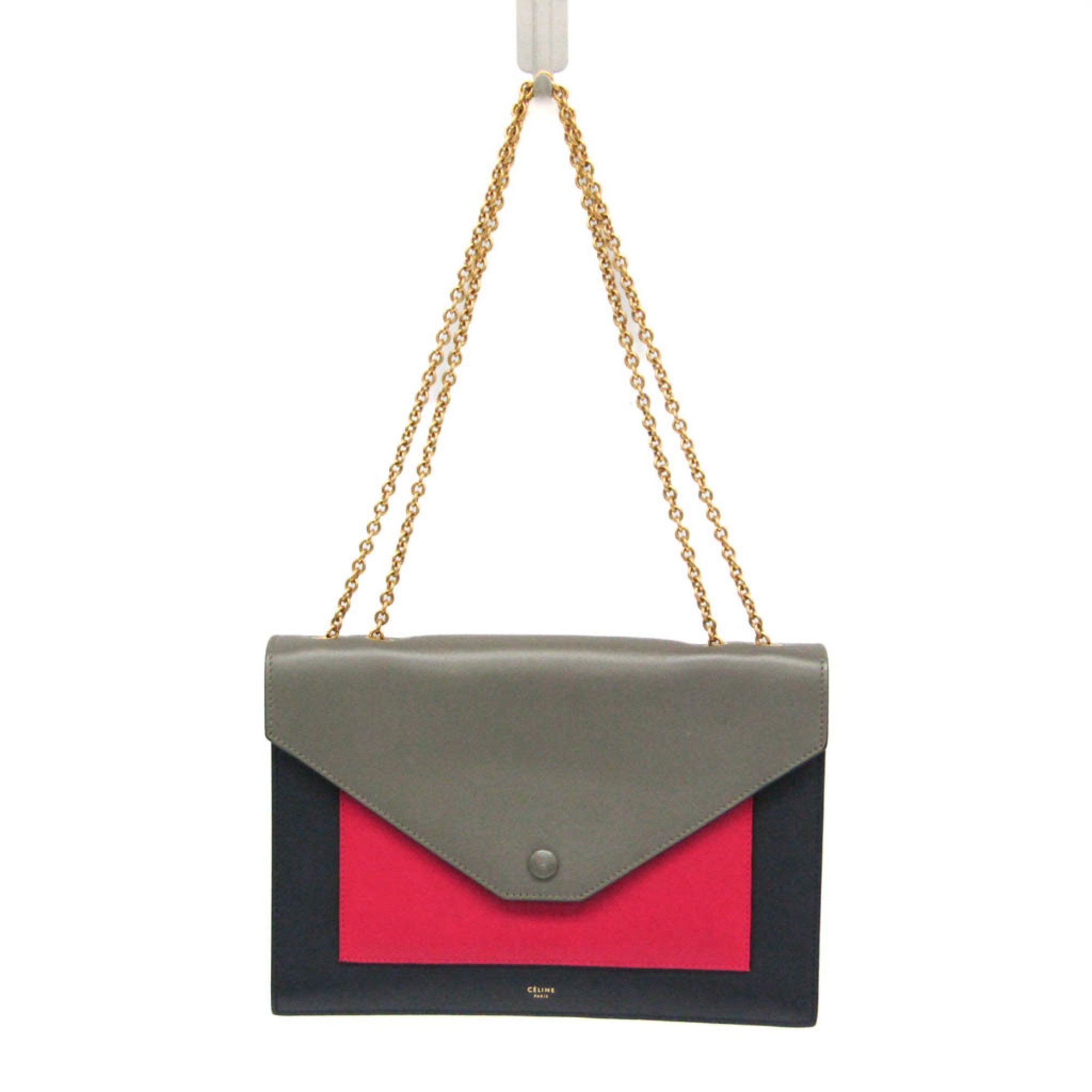 Celine Celine Chain Flap Bag 175383UNA.25FH Women's Leather Shoulder Bag Black,Gray,Red Color Size ONE SIZE - 1 Thumbnail